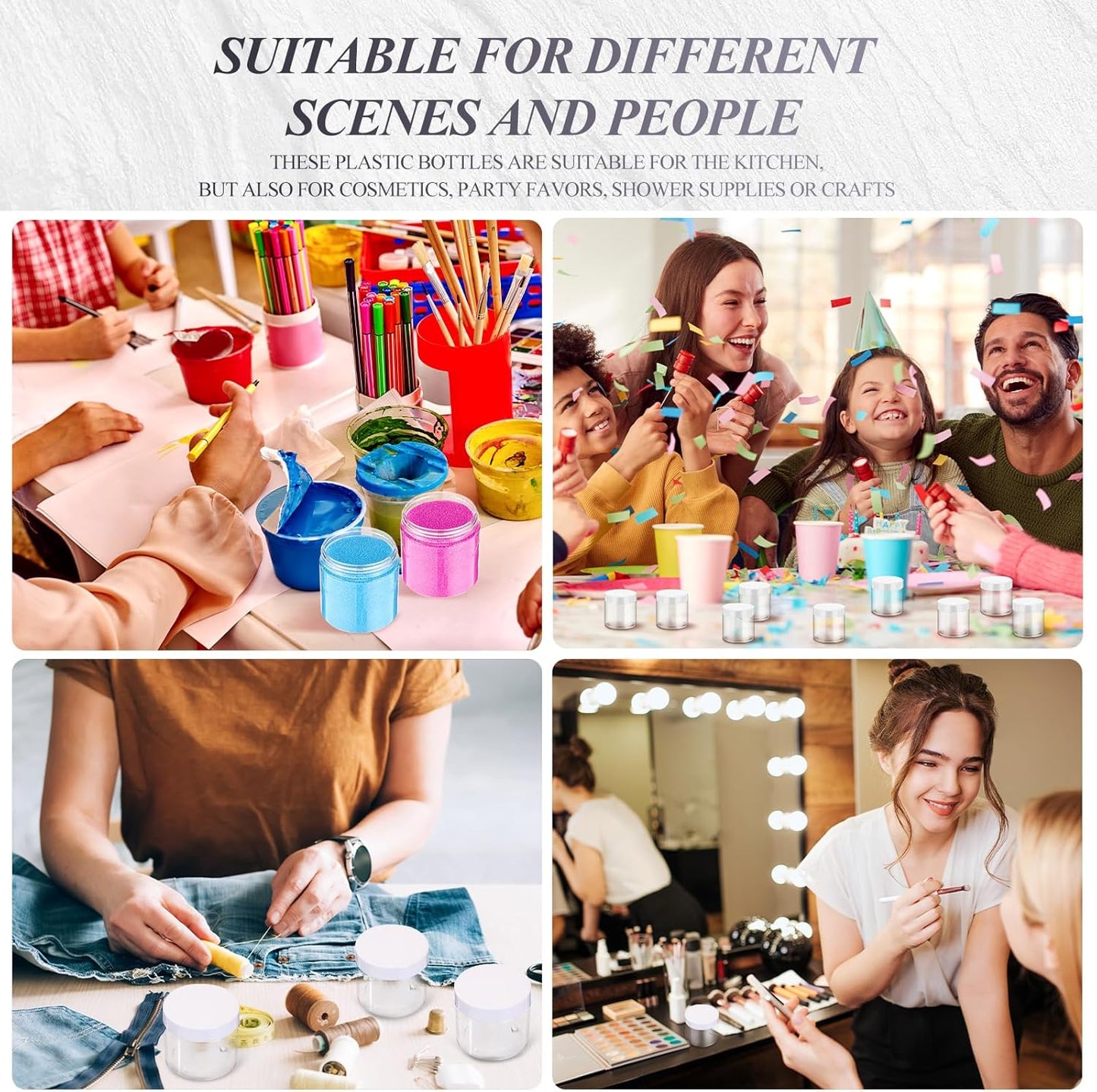 SATINIOR 6 Pack 16 oz Plastic Jars Containers with Lids Wide-mouth Refillable Leakproof Reusable Round Empty Jars for Travel Cosmetic Dry Food Spice Cookie Candy Home Kitchen Organizing(White)