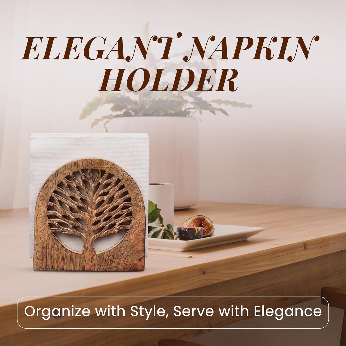 Tepo Wood Napkin Holder for Table, Stylish & Durable Napkin Stand for Paper Napkins, Wooden Napkin Holder for Kitchen, Dining, and Outdoor Use, Functional & Elegant Tabletop Organizer