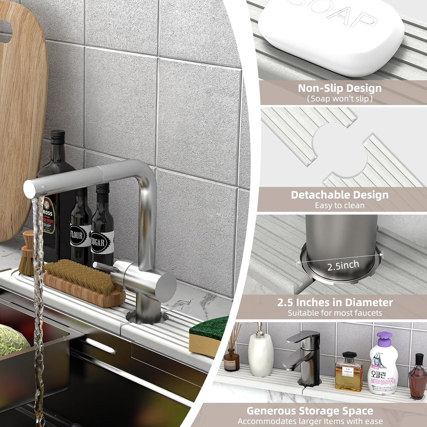 Faucet Mat for Kitchen Sink - Super Absorbent Diatomite Fast Drying Stone, Quick Drying Splash Guard,Prevents Moisture Buildup Sink, Durable Protector for Kitchen,Bathroom Counter