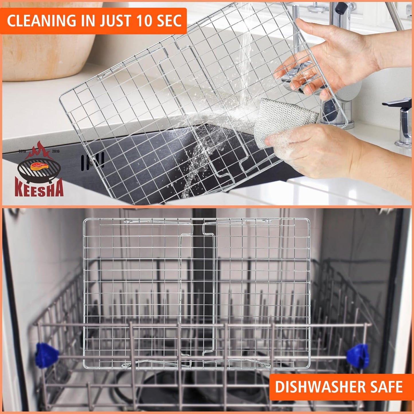 Cooling Rack, 304 Stainless Steel 3 Tier Cooling Rack for Cooling, Roasting and Grilling, Heavy Duty and Collapsible, Oven and Dishwasher Safe, 12" x 16.5", 2 Pack