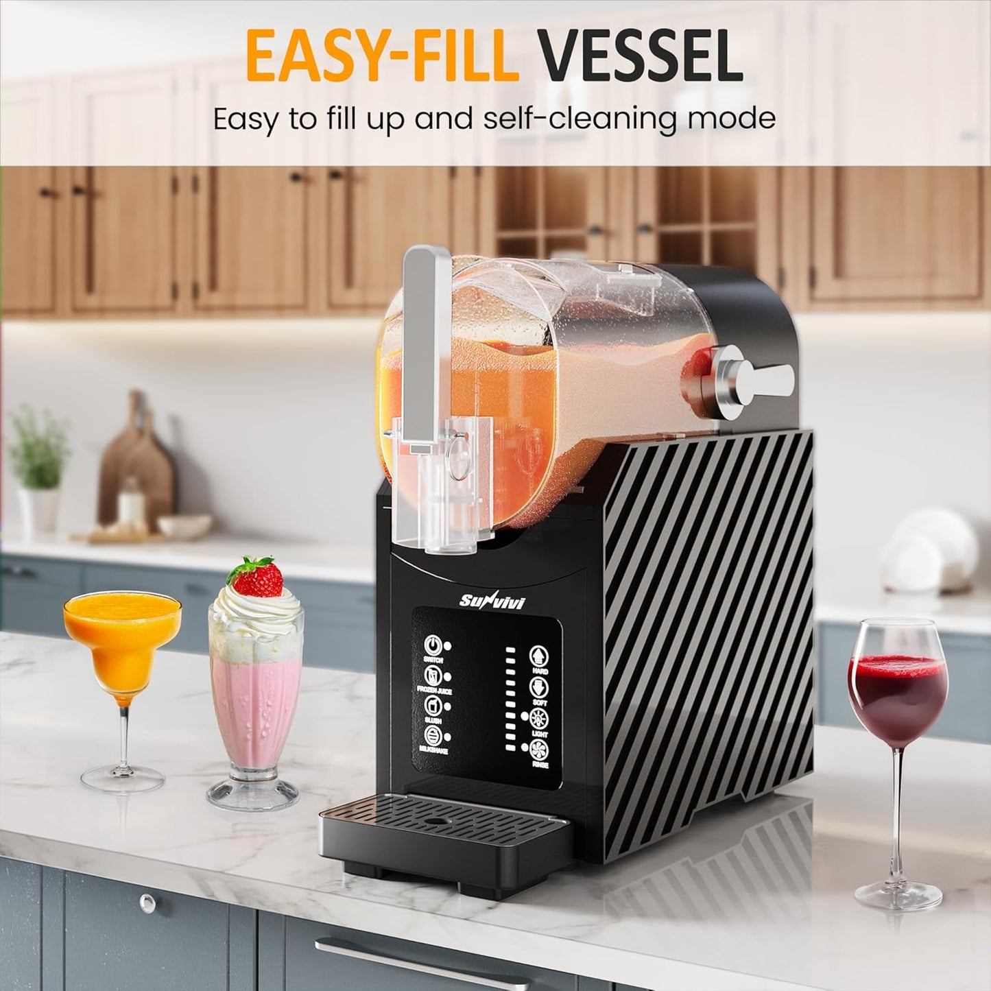 Sunvivi Slushie Machine for Home: 62oz Slushy Machine with Self-Cleaning Function, Professional Frozen Drink Maker with Frozen Juice, Slush & Milkshake, Snow Cone Machine with Hardness Control, Black