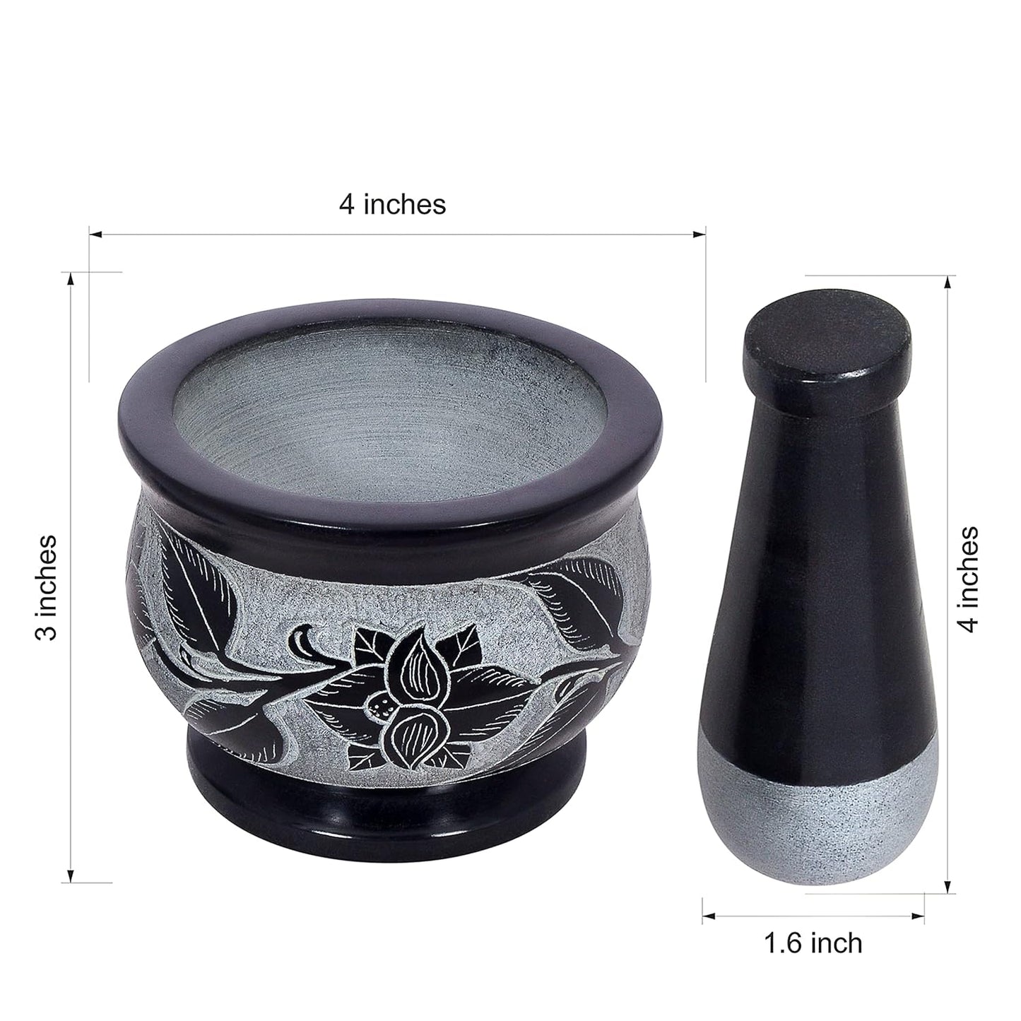 Mortar and Pestle, Made of Heavy Duty Polished Hard Stone, Natural Stone Grinder for Spices, Pastes, Herbs, Seasoning etc. (Floral)