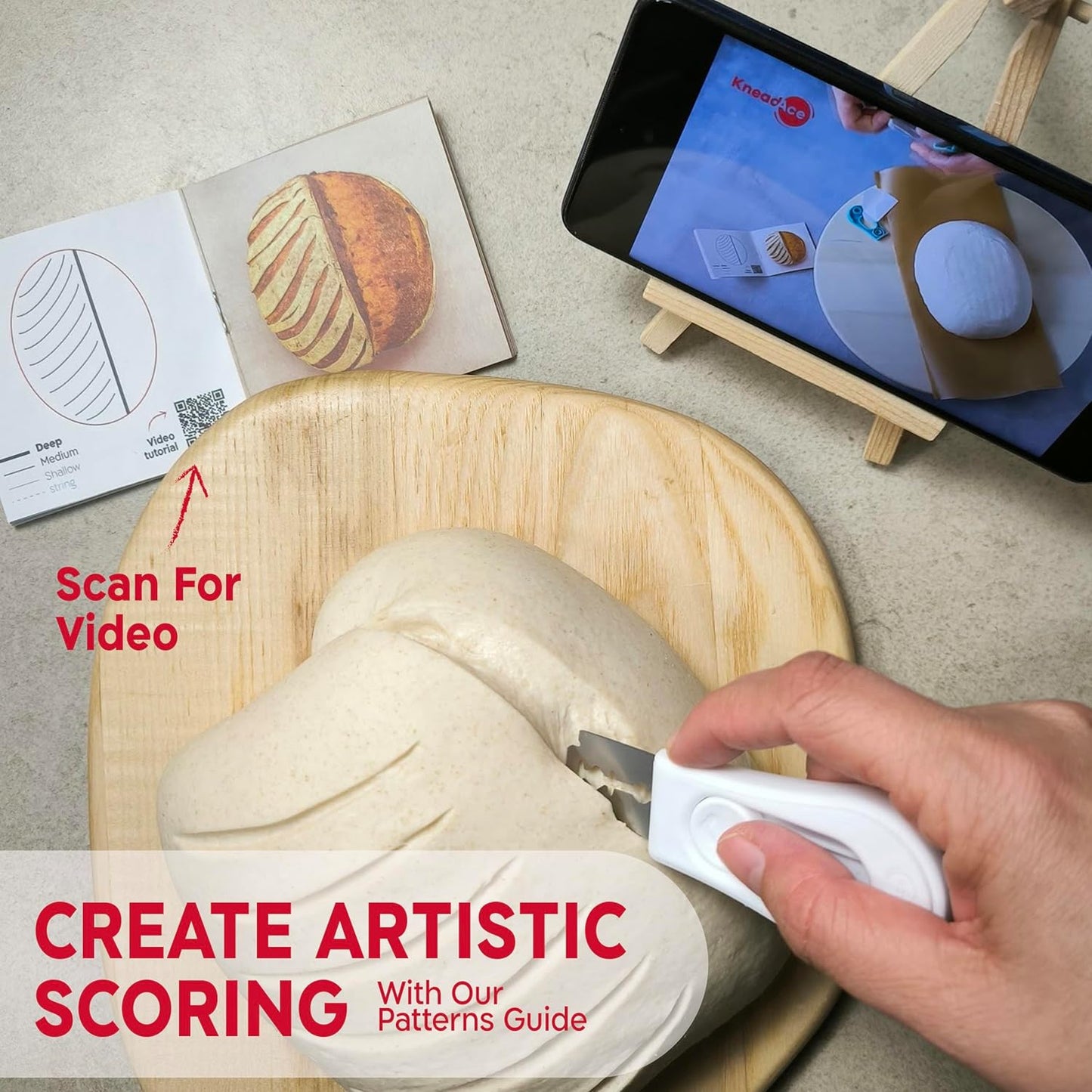 Upgraded Magnetic Bread Lame, Professional Dough Scoring Tool with Extractable Blade, Sourdough Bread Tool for Baking, Includes Scoring Pattern Booklet & 5 Replaceable Razor Blades