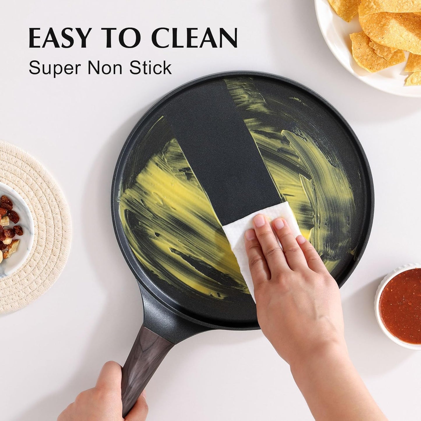 SENSARTE Nonstick Crepe Pan, Swiss Granite Coating Dosa Pan Pancake Flat Skillet Tawa Griddle 12-Inch with Stay-Cool Handle, Induction Compatible (Black)