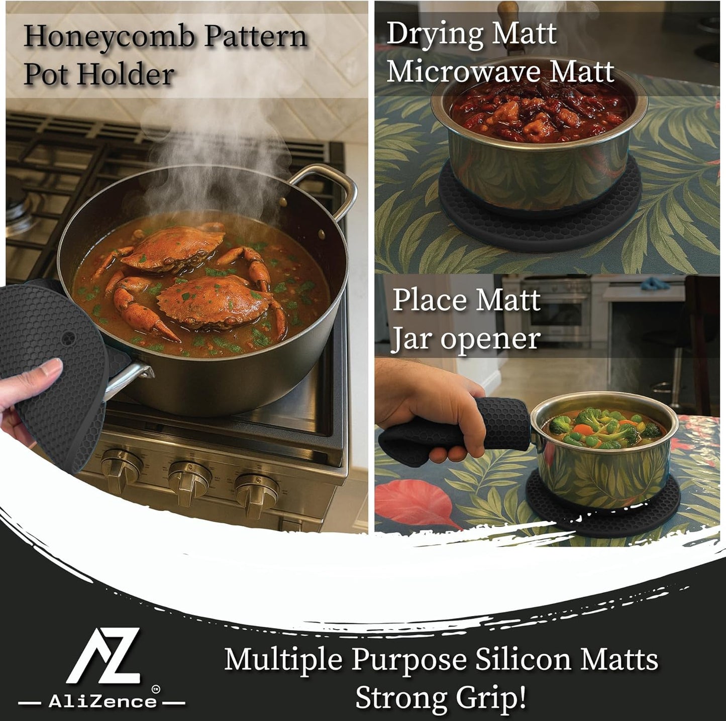 Silicone Smoker Oven Gloves & BBQ Set – Extreme Heat Resistant, Waterproof Oven Mitts, Mini Gloves, Hot Pads & Pot Holders for Cooking, Grilling, Baking & Fireworks, Extra Soft, Pack of 6. (Black)