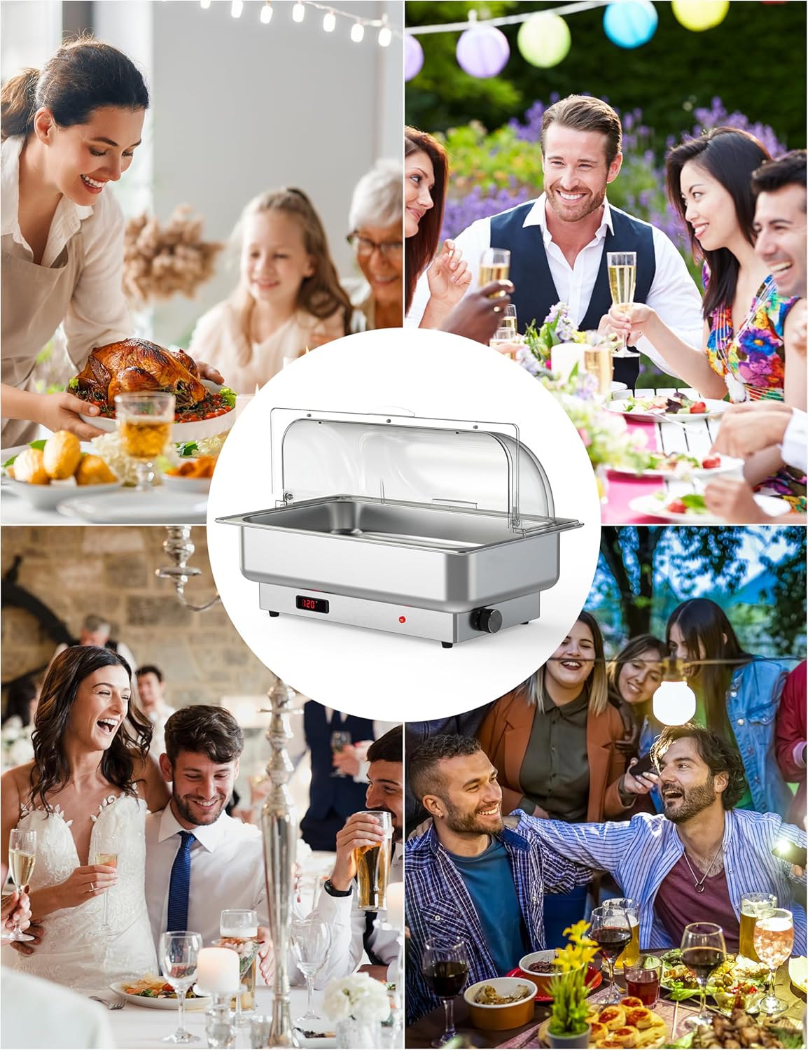 Chafing Dish Electric Buffet Set,9QT Stainless Steel Food Servers and Warmers with Temperature Control for Wedding and Parties