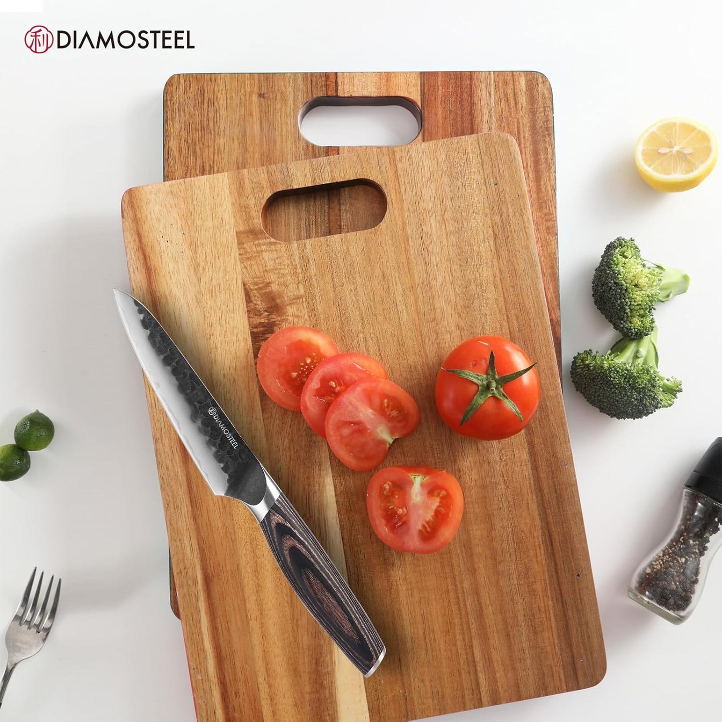 Utility Knife - 5-Inch Professional Kitchen Utility Knife - Hammered Black Oxide Blade Japanese 9CR18MOV High Carbon Stainless Steel - Ergonomic Pakkawood Handle with Present Box