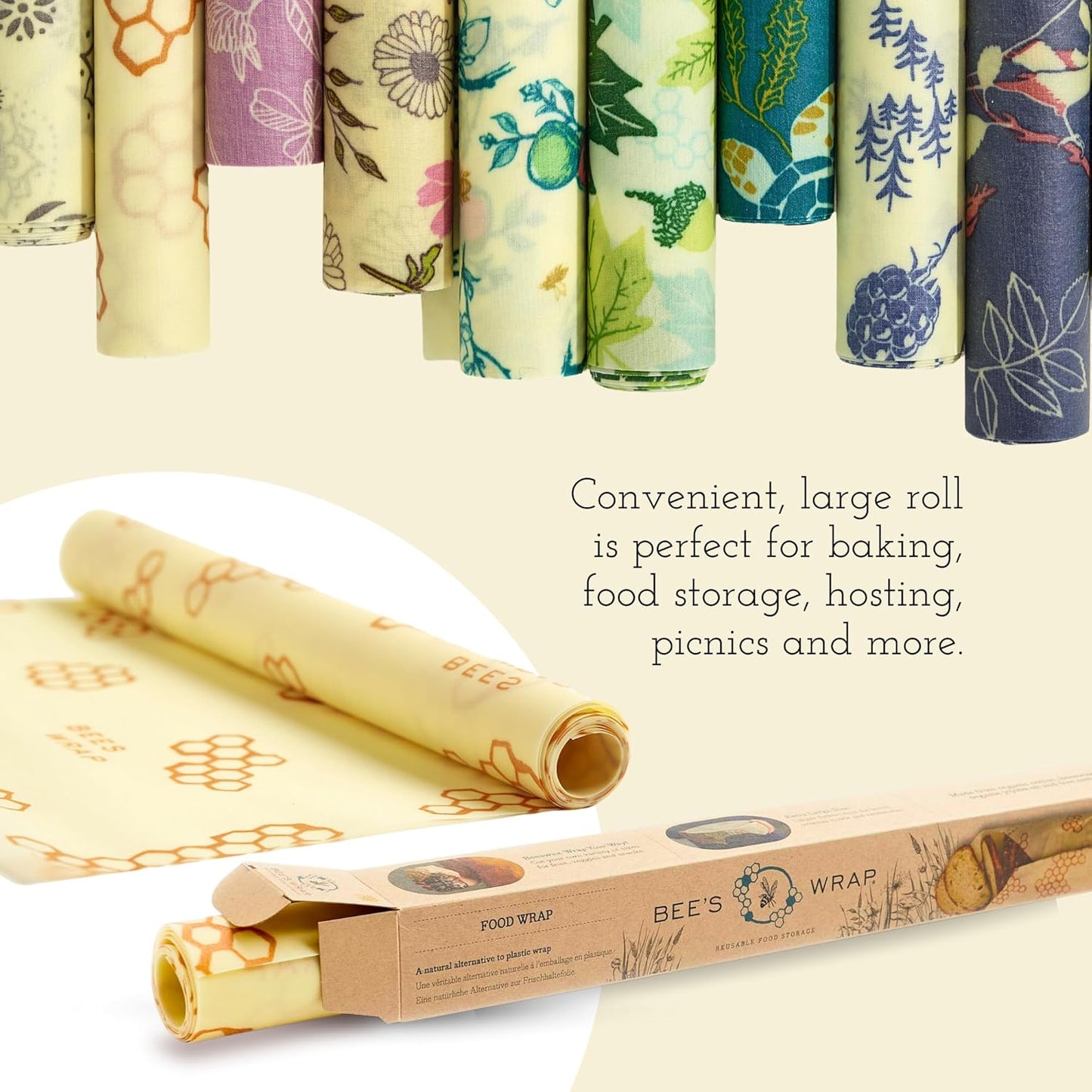 Bee's Wrap Beeswax Wraps for Food - Ocean Cut to Size 14x52" Wax Paper Roll - Made in USA Reusable Waxed Paper & Bowl Covers - Organic & Eco-Friendly Alternative to Aluminum Foil & Plastic Wrap