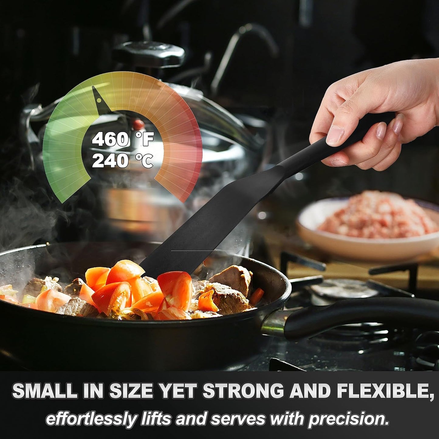 Anaeat Silicone Thin Spatula Set of 2 - Mini Brownie Serving Spatulas - Non Stick Spurtle Turner for Easy Cooking Eggs, Omelet, Pancake, Burgers, Pizza, Steak, Crepes, Heat Resistant & BPA Free