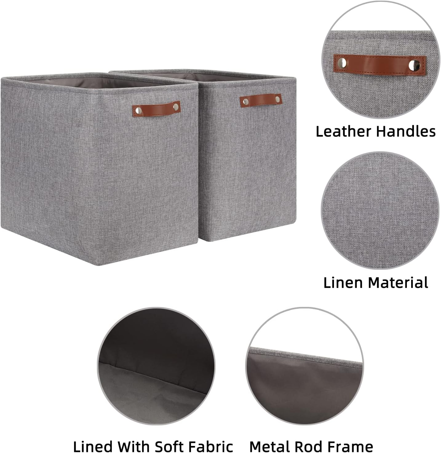 HNZIGE Tall Storage Baskets for Shelves, Rectangular Fabric Organizer with Handles, Decorative Closet Storage Bins (Grey)