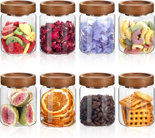 Glass Spice Jar Coffee Sugar Container Airtight Glass Jar Food Storage Canisters Bottle for Kitchen Seasoning Tea Herb Overnight Oats Bar Parfait Snacks (8 * 150ml(5oz))