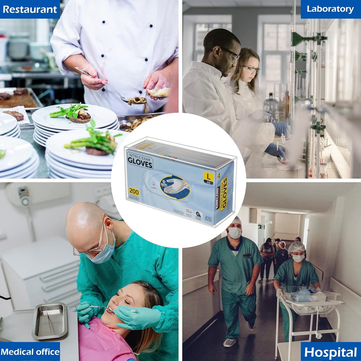 Glove Box Holder Dispenser Acrylic Single Side Loaded Clear Rack Storage Organizer for Medical, Latex, Rubber, Nitrile, Exam, Disposable Glove Boxes and Face Mask Holder Standing or Wall Mount