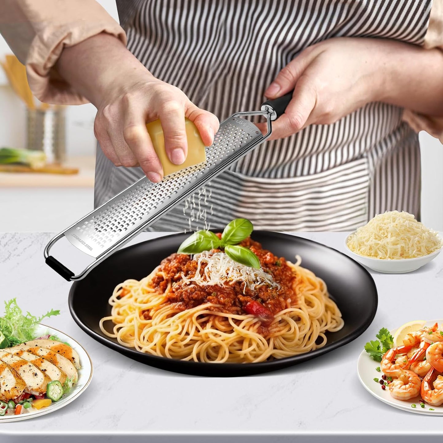 Premium Lemon Zester Grater,Kitchen Tool for Parmesan Cheese, Lemon, Ginger, Garlic, Nutmeg, Chocolate, Vegetables, Fruits,Sharp Stainless Steel Blade,Dishwasher Safe (Black)