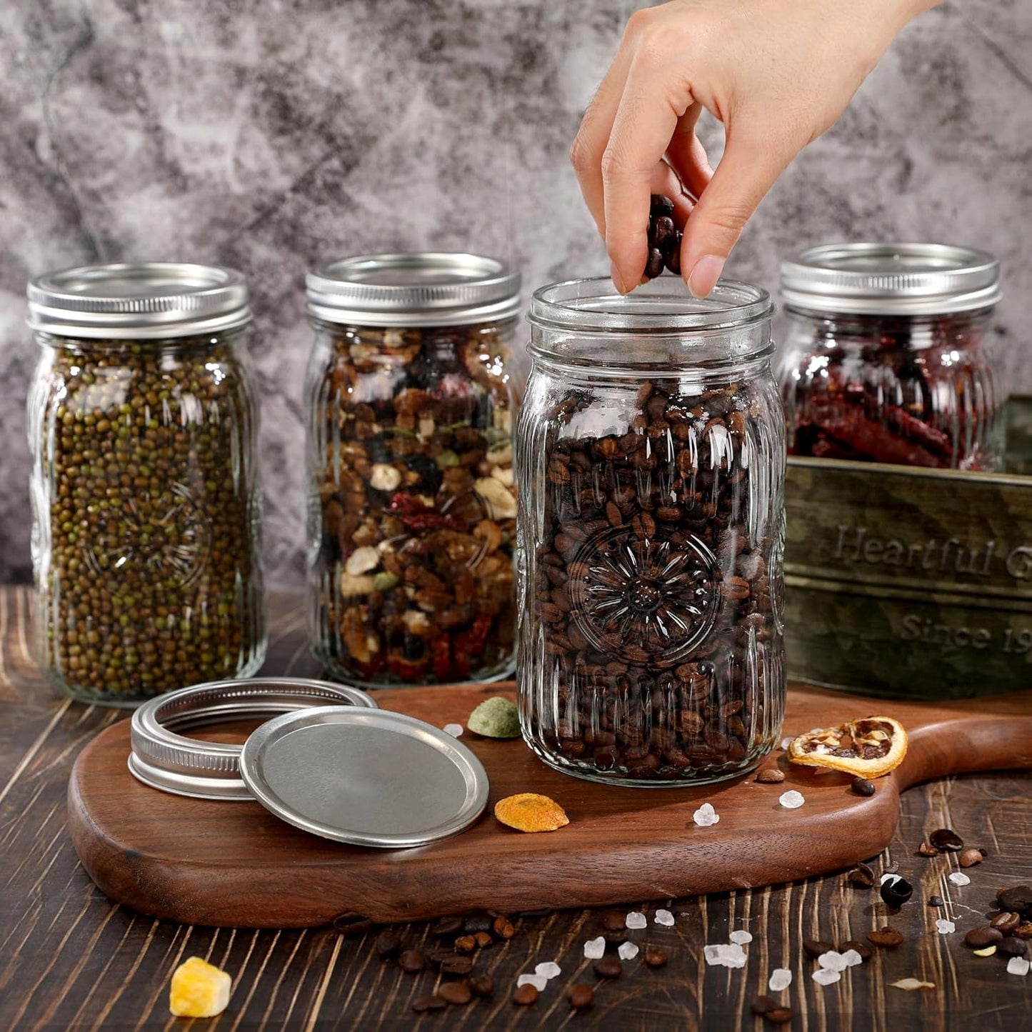 4 Pack 32 oz Wide Mouth Mason Jars with Airtight Lids - Glass Canning Jars for Food Preservation, Storage, Pickling, Crafts & DIY Projects, Durable Quart Glass Jars Dishwasher Safe