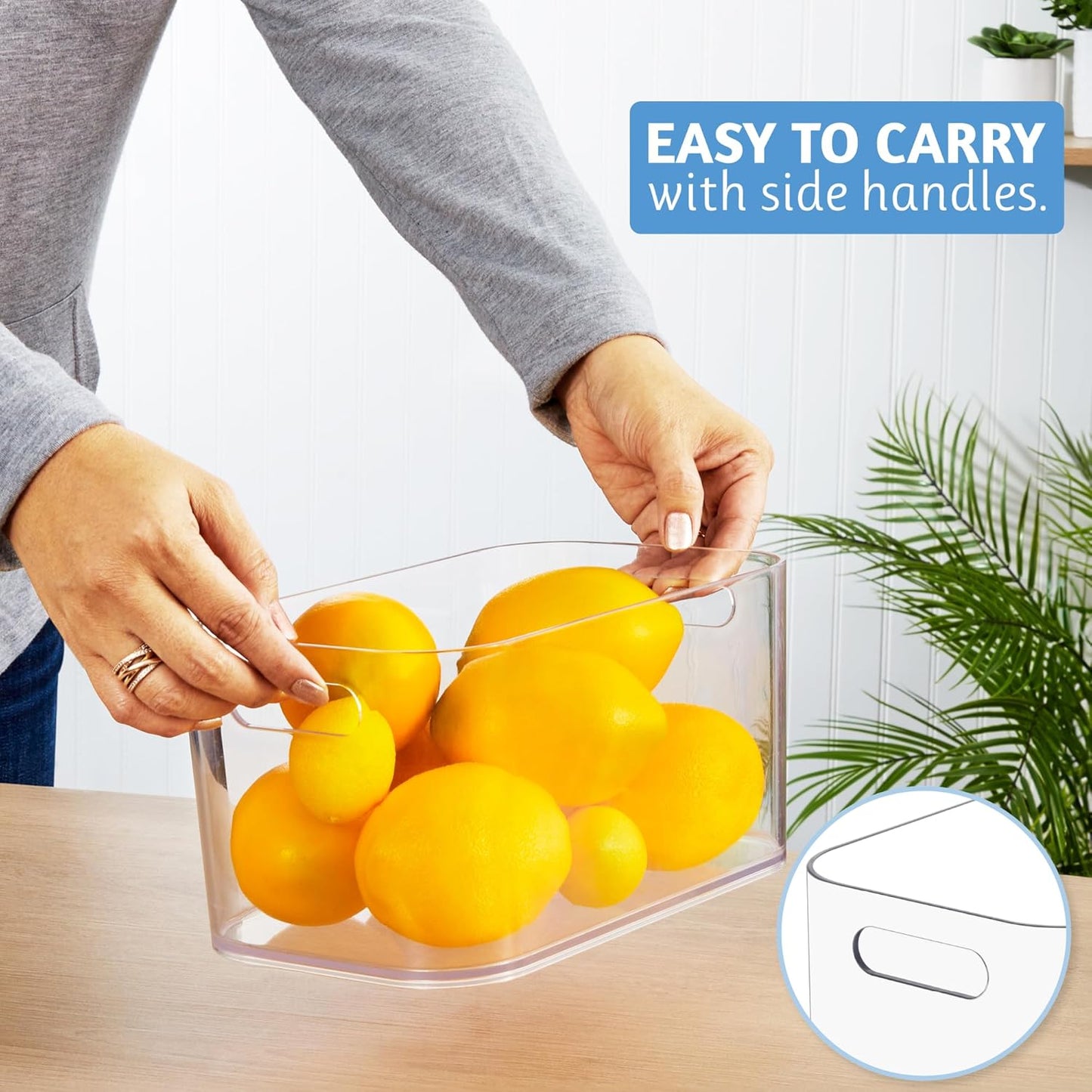 STORi Bliss 10" x 6" Open Clear Pantry Organizer Bin, Set of 4, Plastic Containers with Handle for Kitchen, Fridge, Cabinet, Closet, Bathroom, Undersink Storage Made in USA