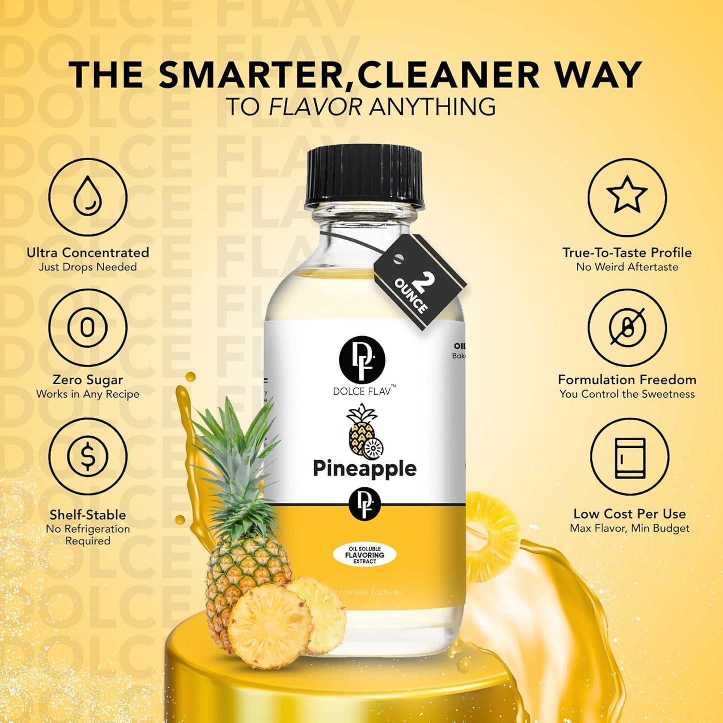 Dolce Flav Pineapple Extract – 2 Ounce Oil-Soluble Kosher, Sugar-Free, Concentrated Tropical Flavor for Candy, Chocolates & Desserts, Includes Measured Dropper