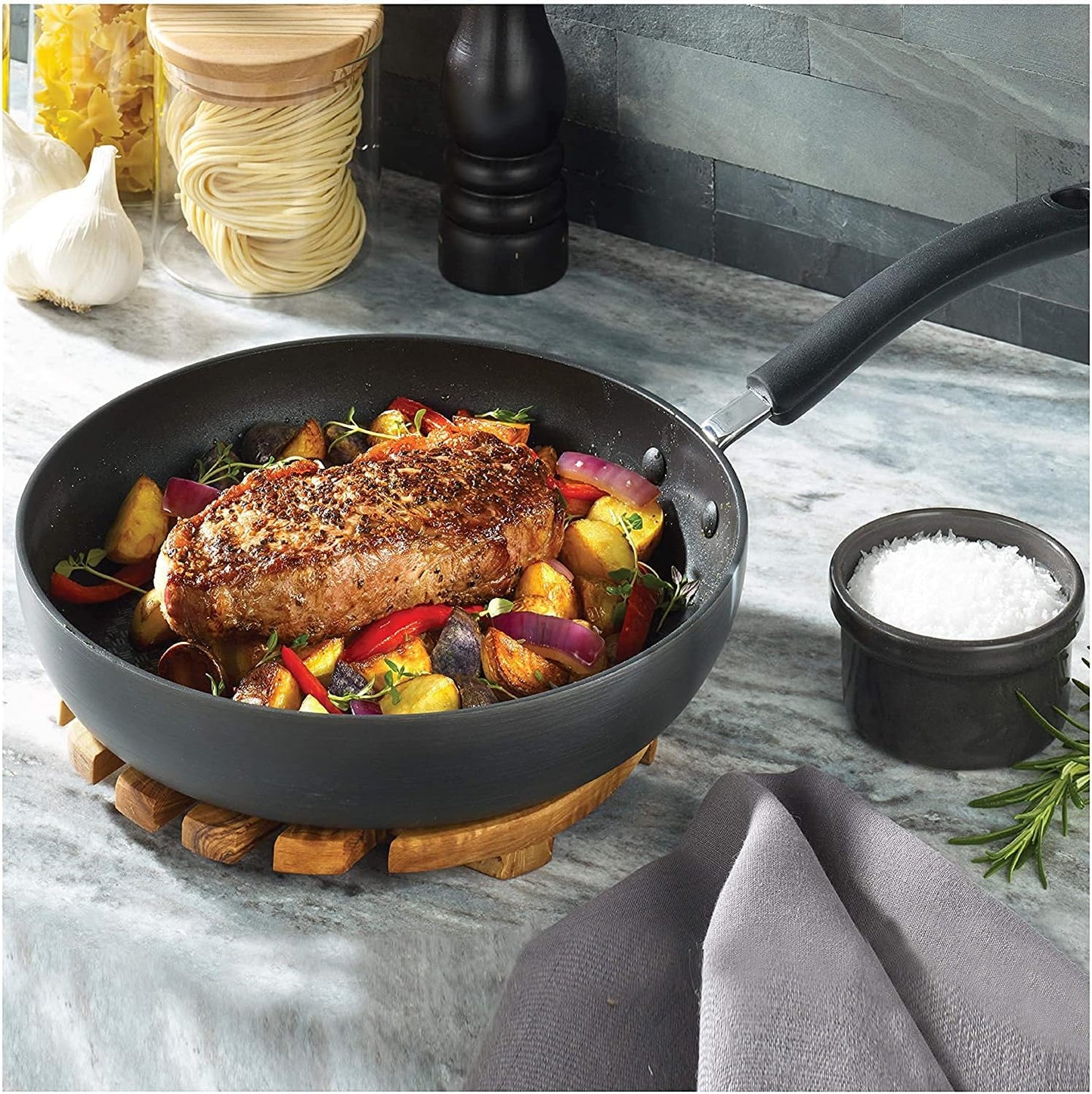 T-fal Ultimate Hard Anodized Nonstick Fry Pan Set 2 Piece, 8, 10 Inch, Oven Broiler Safe 400F, Kitchen, Cookware, Pots and Pans Set Non Stick, Frying Pans, Dishwasher Safe, Black