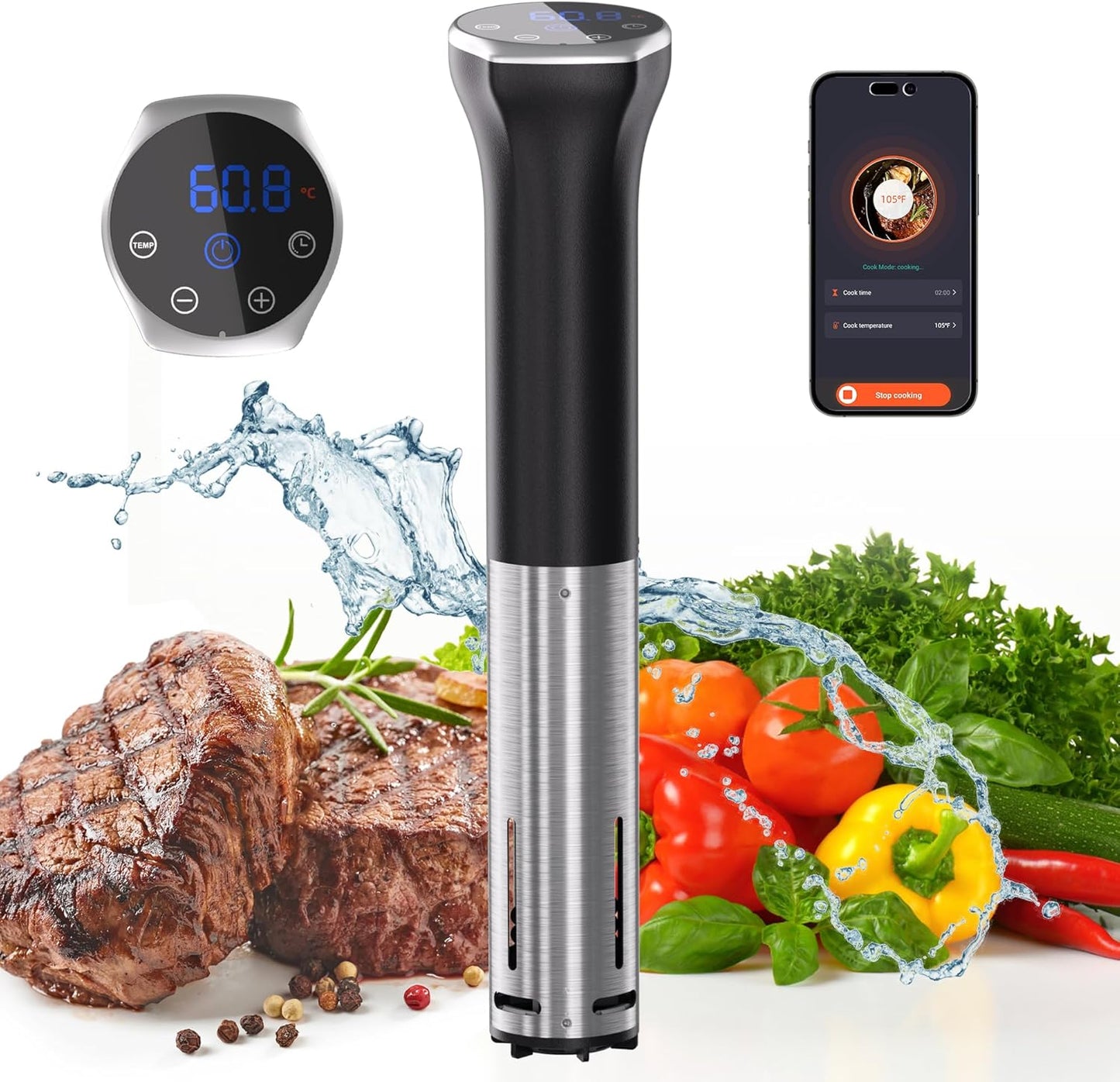 Sous Vide Machine, Sous Vide Cooker 1100W, WiFi Connect App Control with Recipe, Fast-Heating Immersion Circulator Cooker with Accurate Temperature and Time Control, Ultra Quiet, IPX7 Waterproof