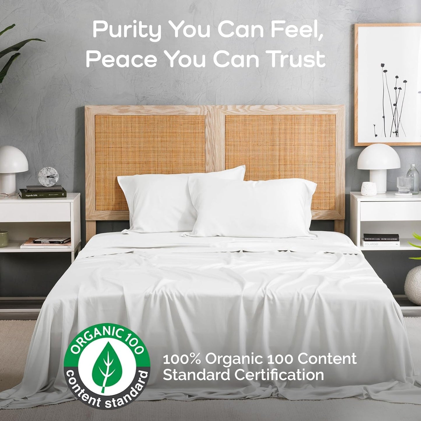 100% Viscose from Bamboo Sheets Queen Size, Super Soft Bedding Set, 4PC Cooling Sheets for Hot Sleepers, Vegan Silk Moisture Wicking, Organically Grown Bedsheet, White - 60" x 80"