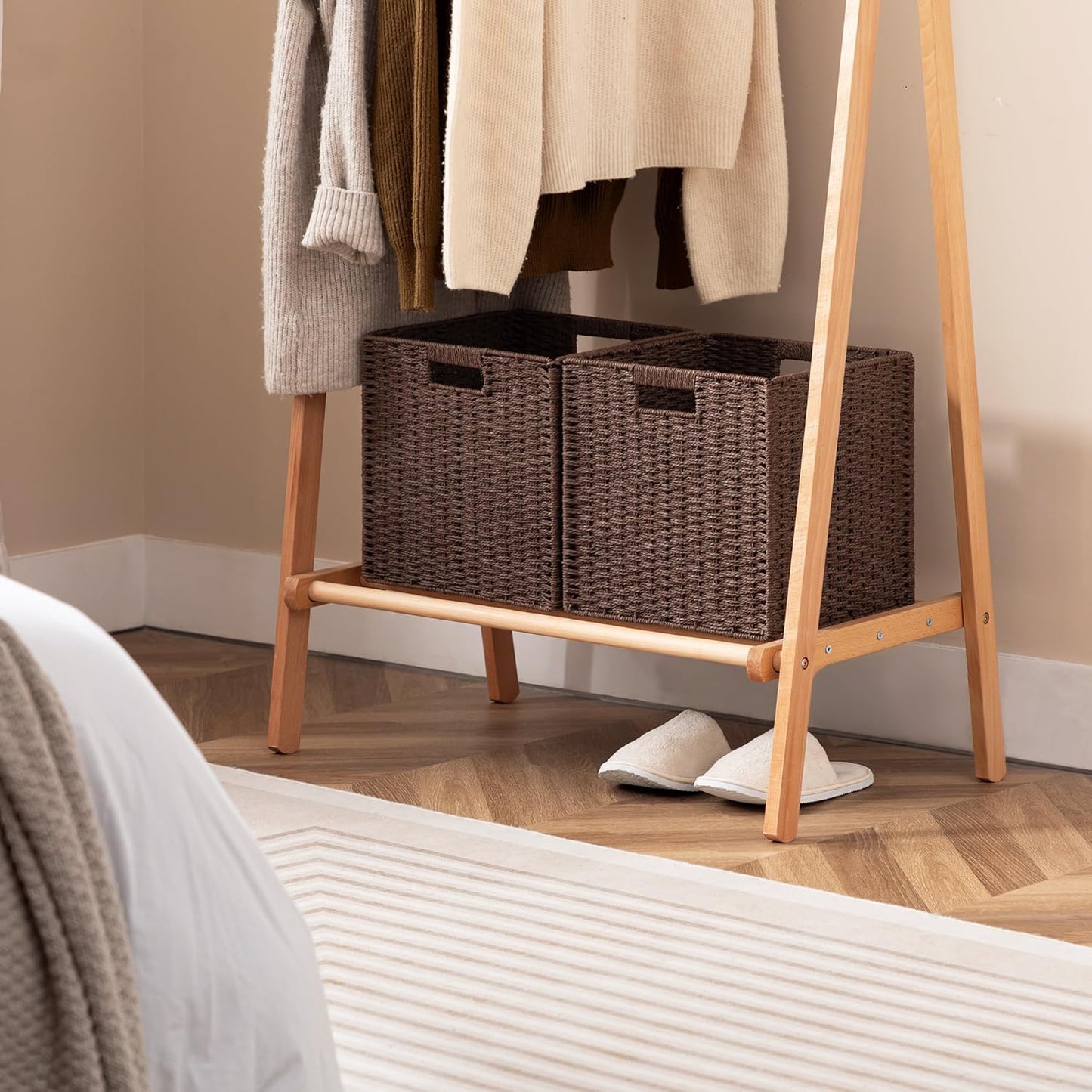 UBBCARE 3 Pack Wicker Basket, 11L×11H×10.5W inch Woven Paper Rope Storage Baskets for shelves, Foldable Cube Storage bin with Handle, Storage Basket for Organizing & Decor, Brown