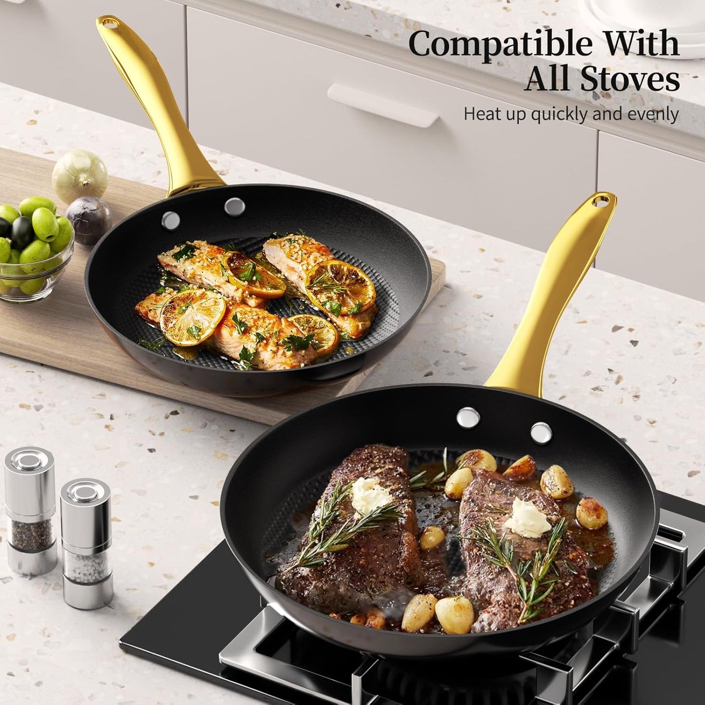 Cast Iron Skillet Set, Nonstick Frying Pan Set, Cast Iron Induction Non Stick Frying Pan, 8Inch&9.5Inch&11Inch Skillet Omelette Egg Frying Pan Set, kitchen Cooking Pan Set W/Stay Cool Handle