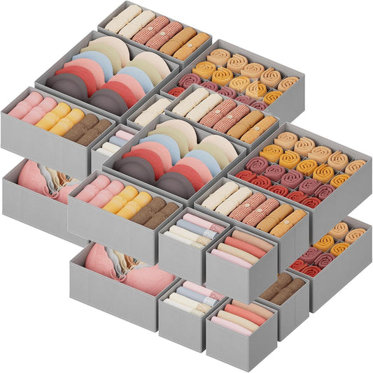 Lifewit Underwear Drawer Organizer for Closet 36 Pack, 3 Sizes Dresser Organizer Dividers, Deep Fabric Foldable Drawer Storage Organizer Bins for Clothes/Sock/Bra/Lingerie/Undies, Light Grey