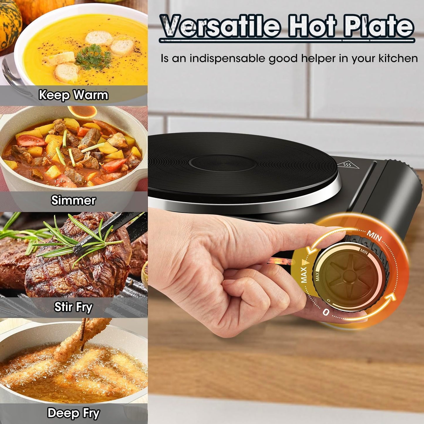 CUSIMAX Hot Plate,1500W Electric Portable Cast Iron Stove with Temperature Controls,Hot Plates for Cooking,Compatible for All Cookwares,Concealed Handle,Easy to Clean