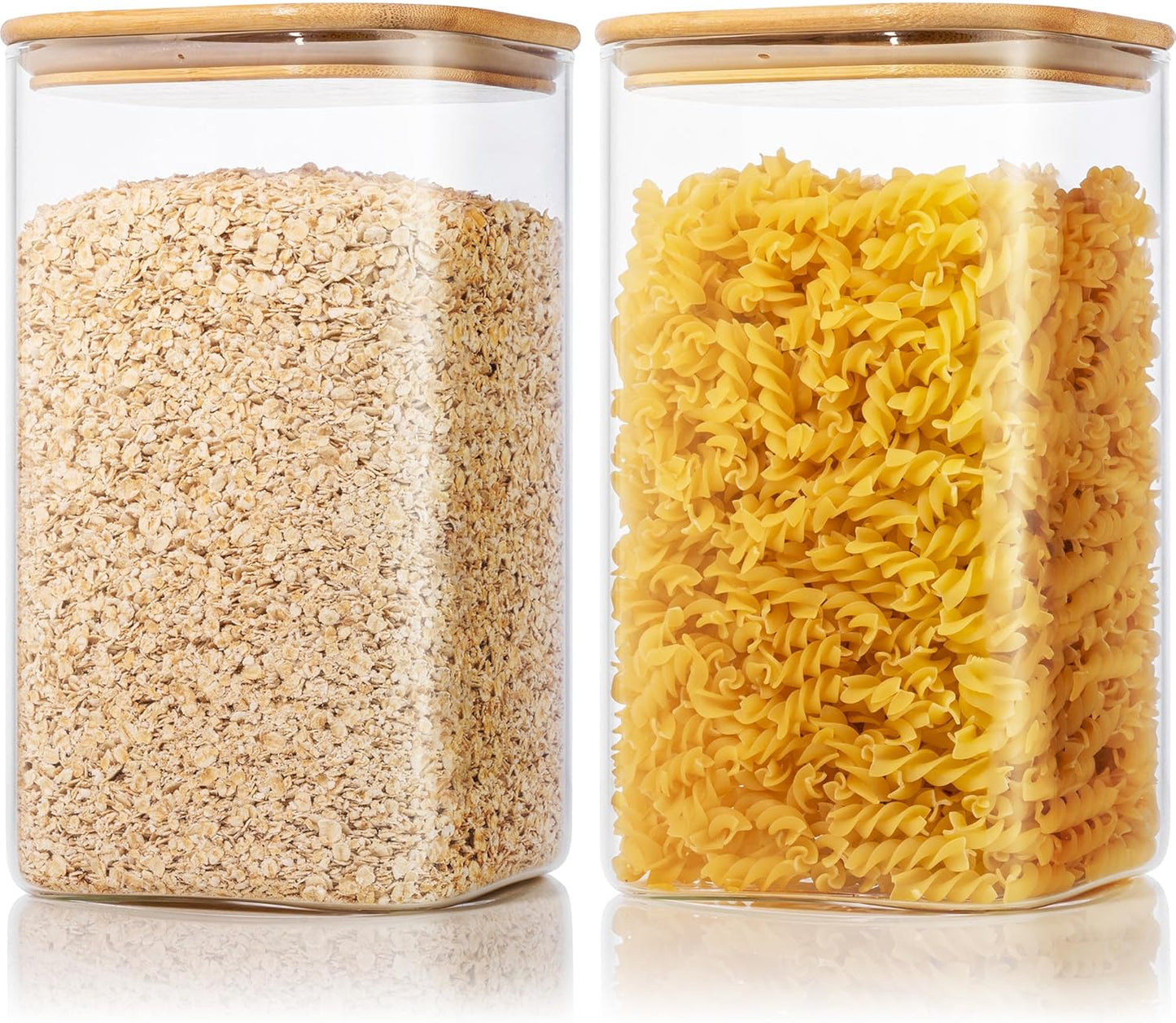 Extra Large Square Glass Flour & Sugar Storage Containers with Airtight Lids, 168 floz - 2 Pack Glass Jars with Bamboo Lids for Pantry, Air tight Food Storage Containers for Cereal, Pasta, Rice
