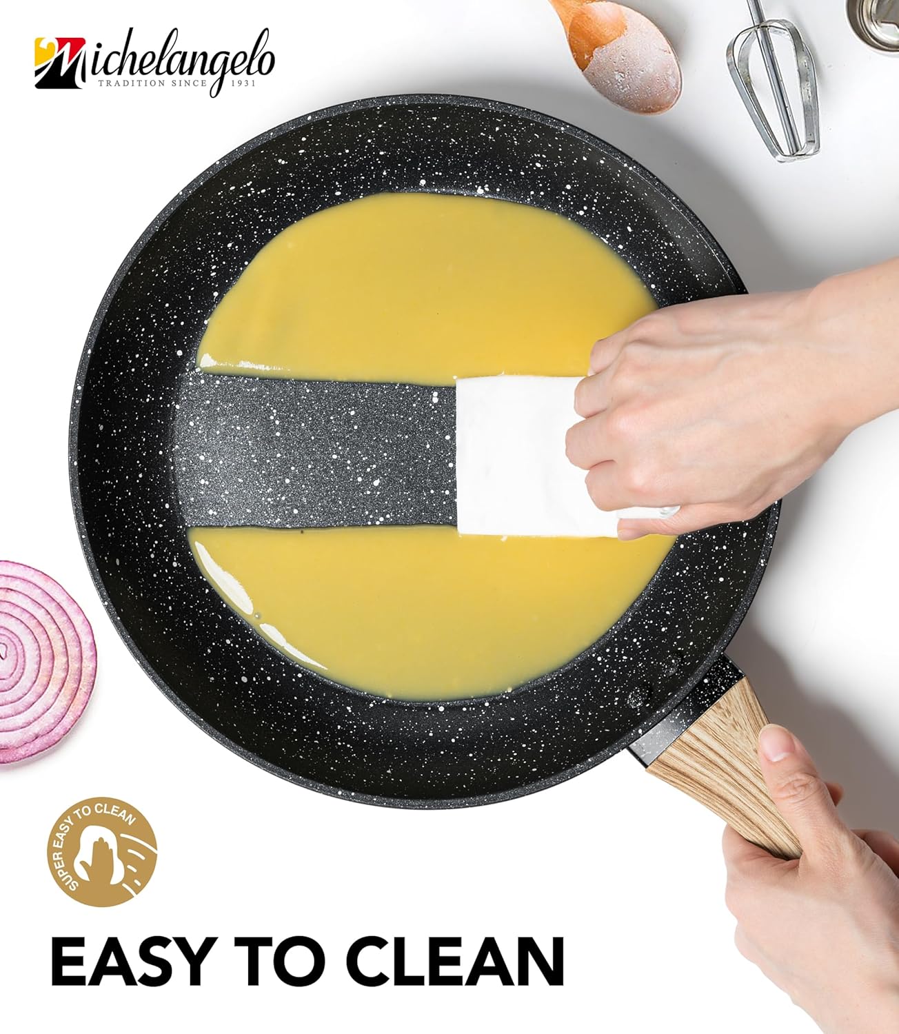 MICHELANGELO 8 Inch Nonstick Frying Pan with Lid, Non Stick Small Frying Pan with Non-Toxic Coating, Non-Stick Skillet with Ergonomic Handle, All Cooktops Compatible, Black