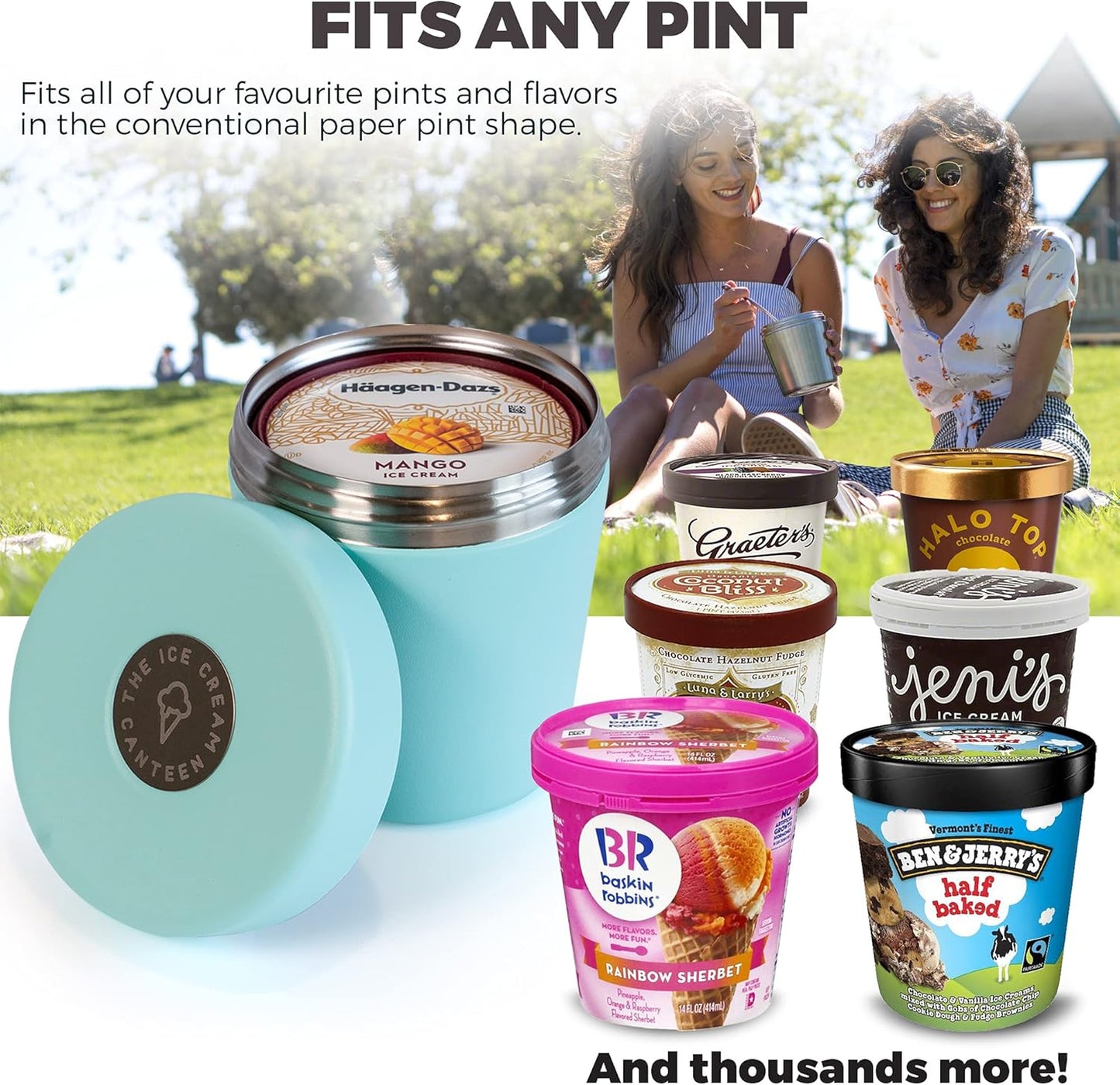 Vacuum Insulated Double Wall Stainless Steel Thermos Container for the pint of ice cream enjoy ice cream anywhere (Mint Green)