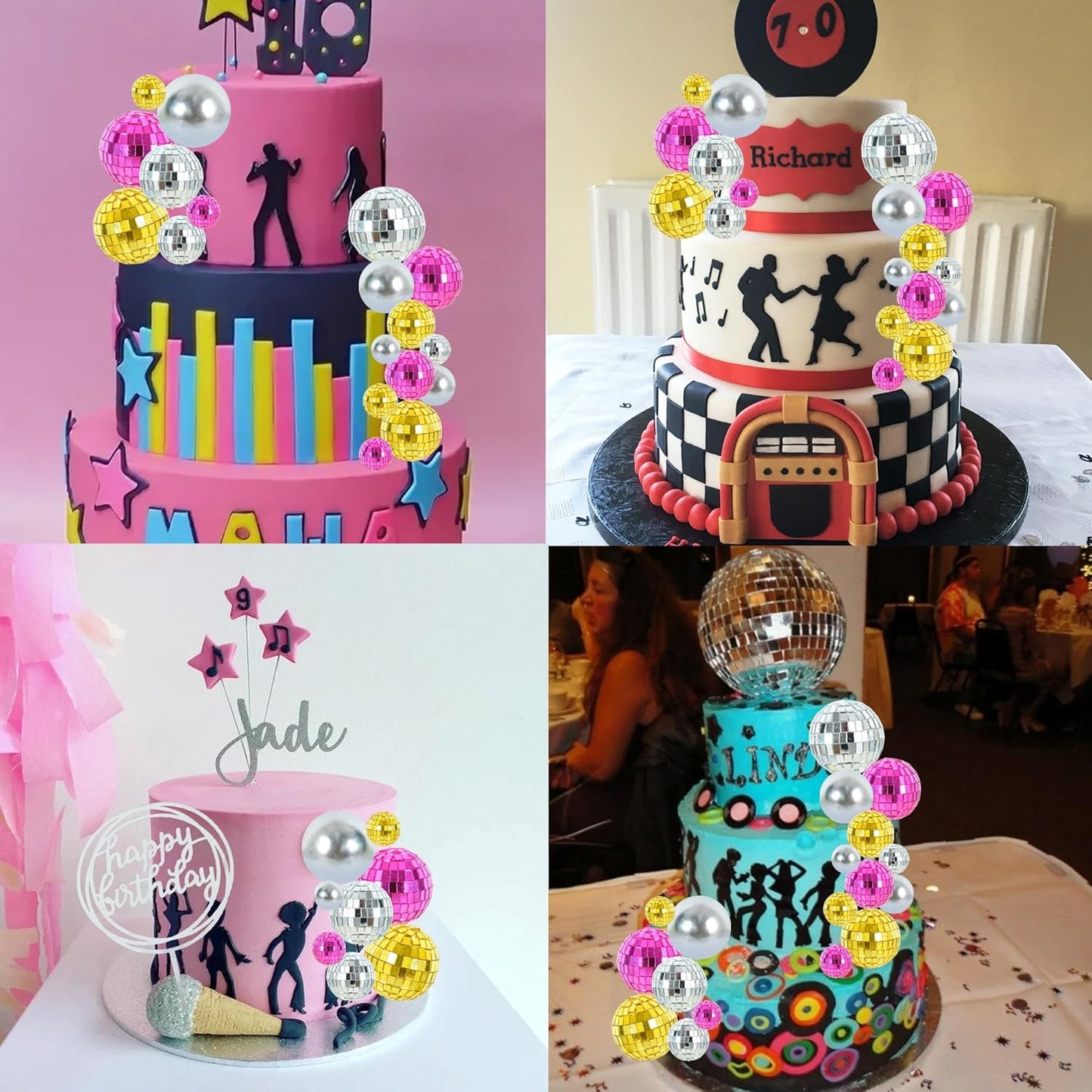 BEISHIDA 27 PCS Gold Disco Ball Cake Topper 1970s Disco Decorations Mini Ball Cake Toppers Mirror Ball Cupcake Toppers for Disco Theme Party 70s 80s Disco Party Birthday Cake Anniversary Wedding