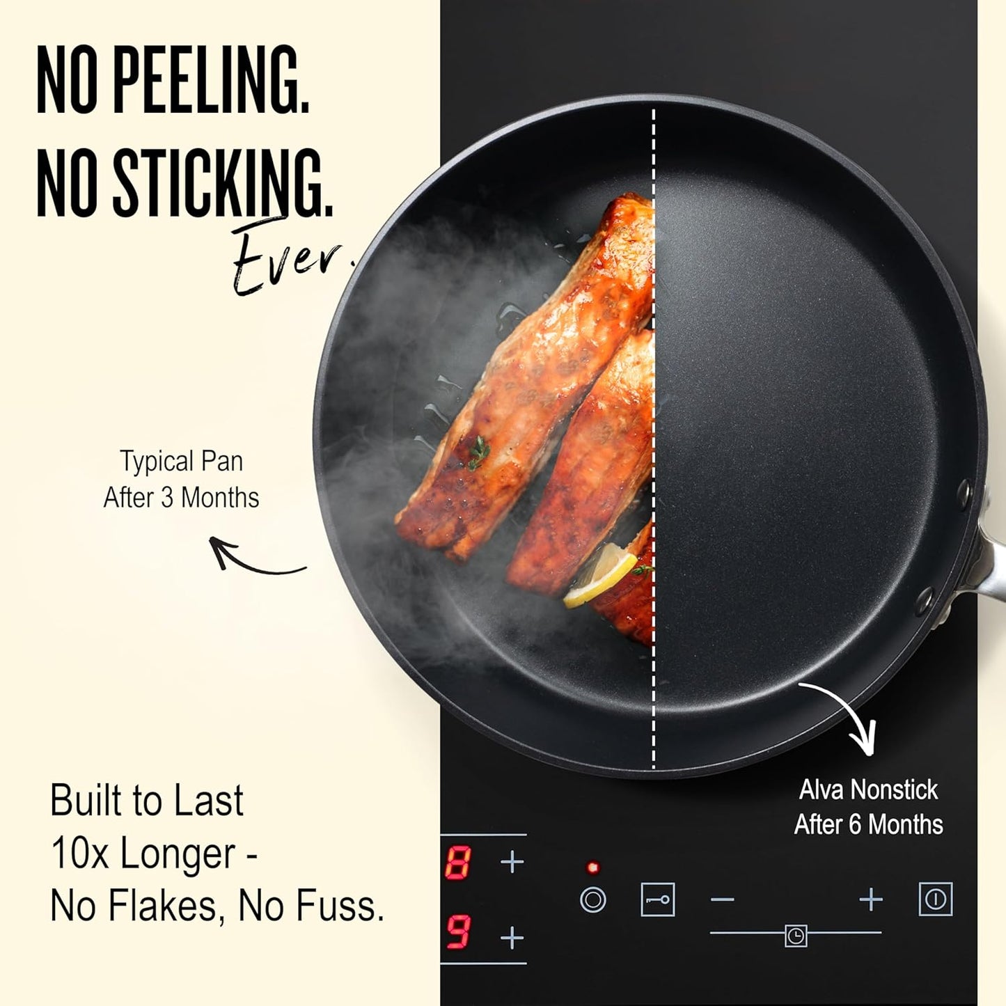 Alva Maestro 10-Piece Stainless Steel Cookware Set – PFAS/PFOA/PTFE-Free, Non-Toxic Nonstick – Induction & Oven Safe, Even-Heat Technology, Easy to Clean Professional Pots & Pans