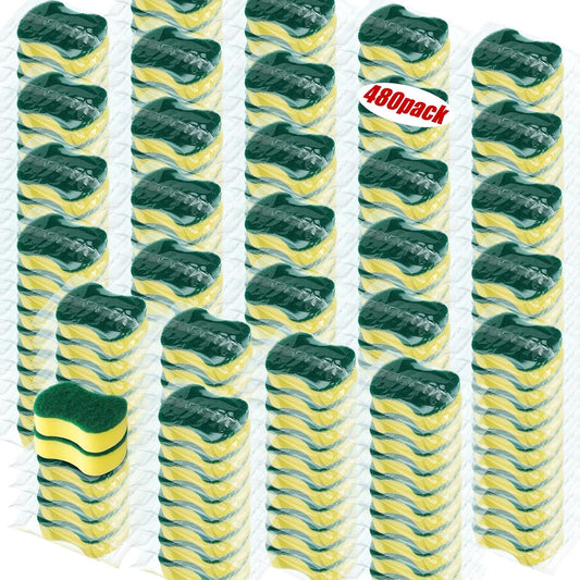 Tanlade 480 Pcs Individually Wrapped Sponges Kitchen Bulk Non Scratch Scouring Sponges for Dishes Household Cleaning Travel Apartments Hotel Car