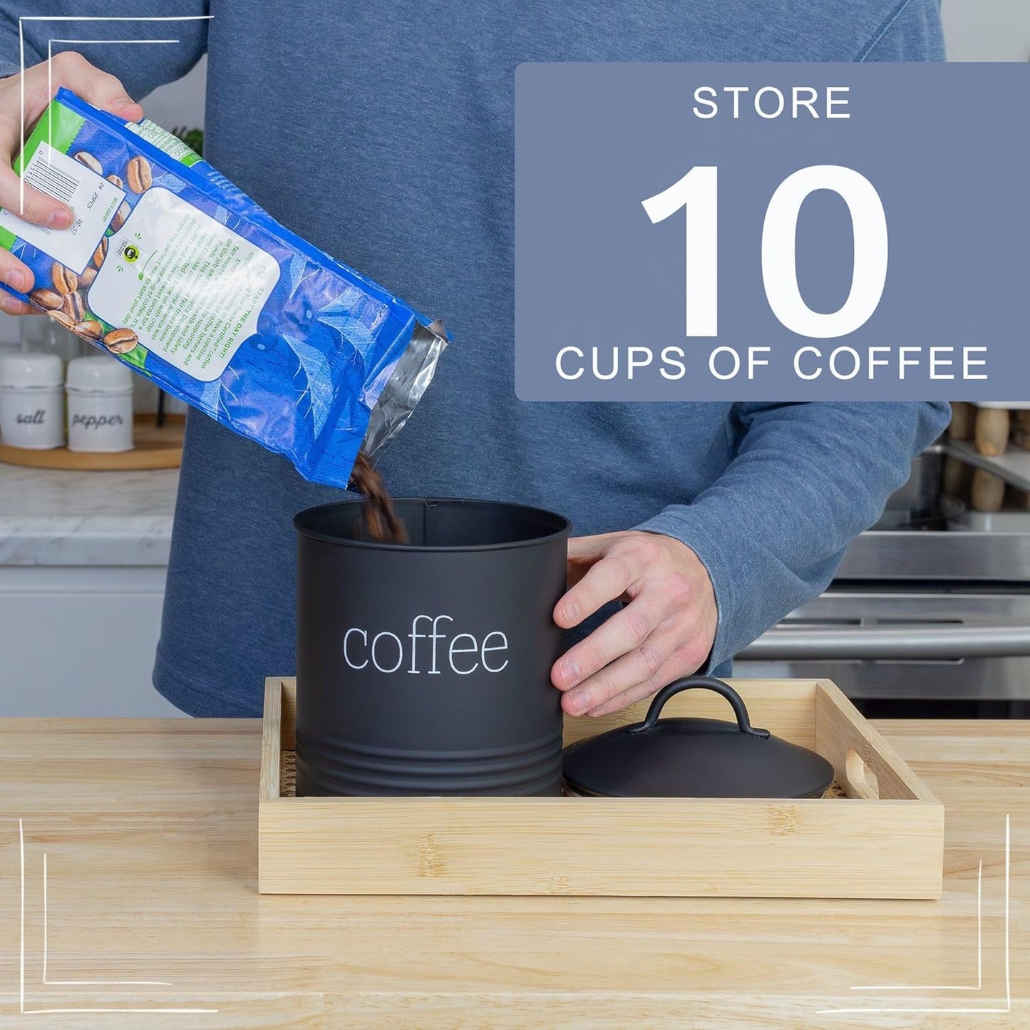 AuldHome Design Enamelware Black Coffee Canister; Modern Farmhouse Style Coffee Storage for Kitchen