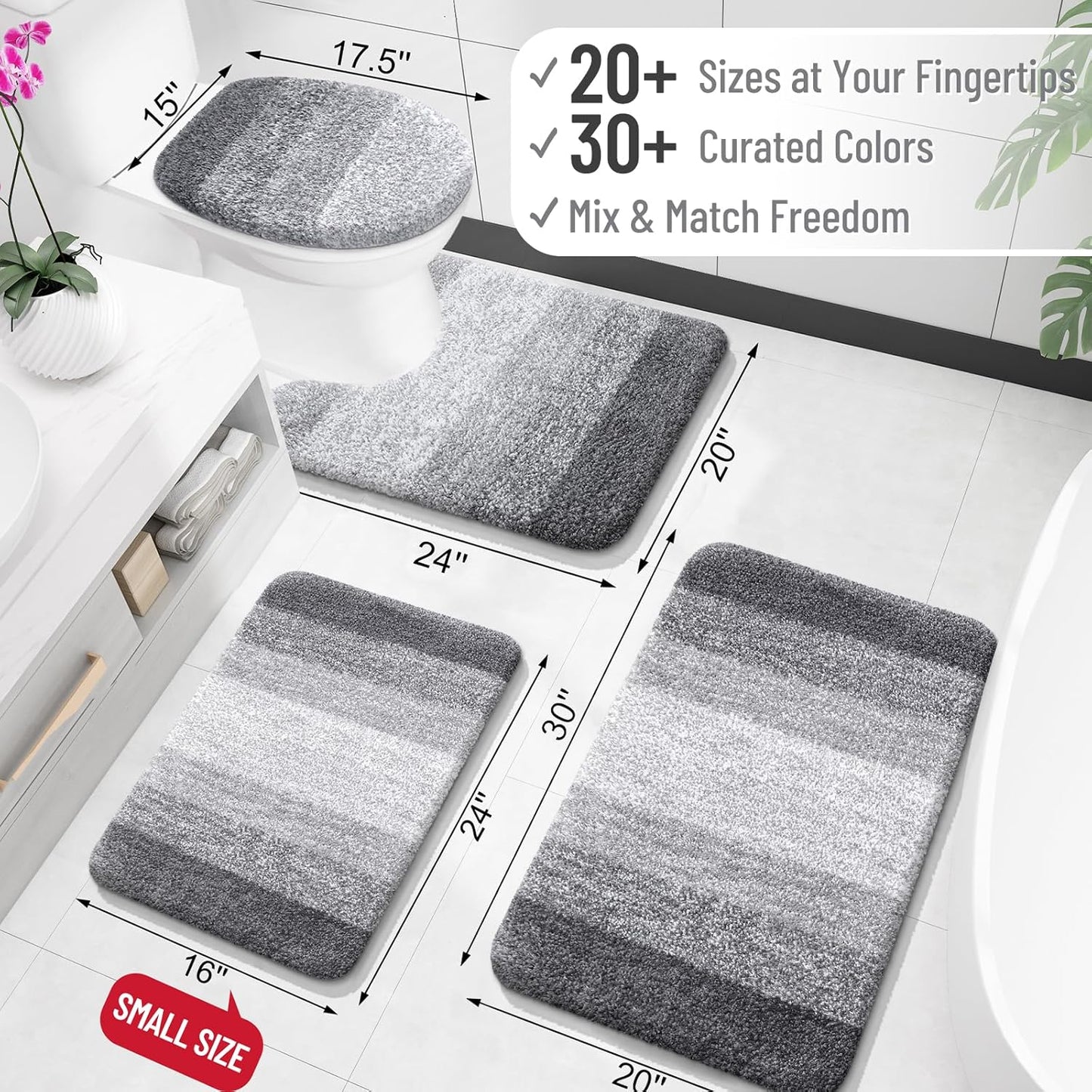 OLANLY Bathroom Runner Rugs 40x24, Extra Soft Absorbent Microfiber Bath Rugs, Rubber Backing, Quick Dry, Machine Washable Bath Mats for Bathroom Floor, Tub and Shower, Home Decor Accessories, Grey