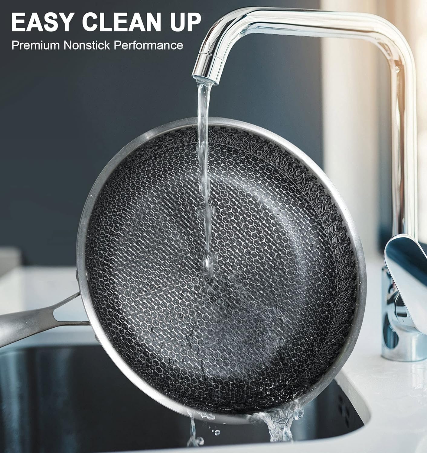 MICHELNAGELO Nonstick Frying Pans Set, Stainless Steel Frying Pan with Lid, 10 & 12 Inch Stainless Steel Pans with Honeycomb Coating, Large Frying Pan, Nonstick Skillet Induction Compatible