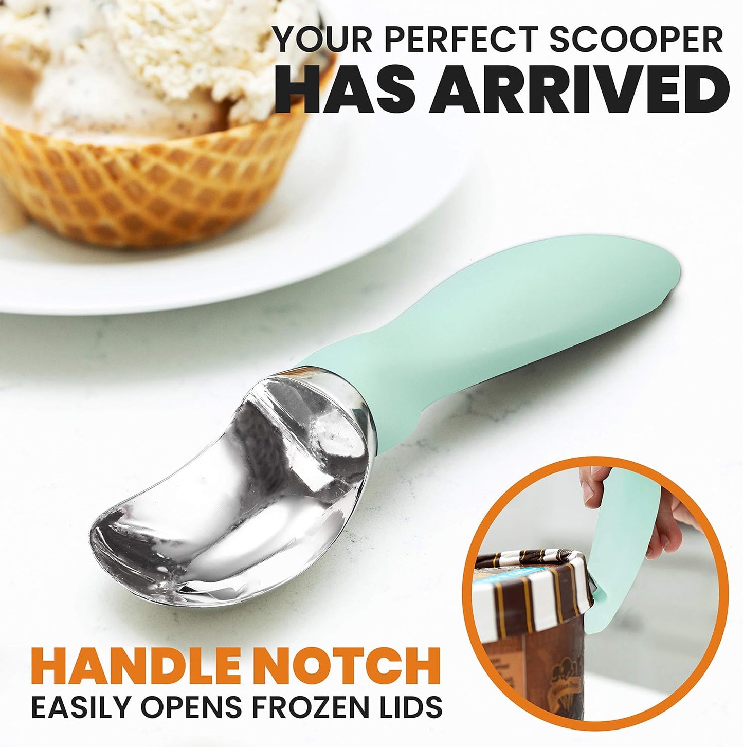 Spring Chef Stainless Steel Ice Cream Scoop - Dishwasher Safe Metal Ice Cream Scooper, Heavy Duty Kitchen Tool with Soft Grip Anti-Freeze Handle, Perfect for Frozen Yogurt, Sorbet, Sundae - Mint