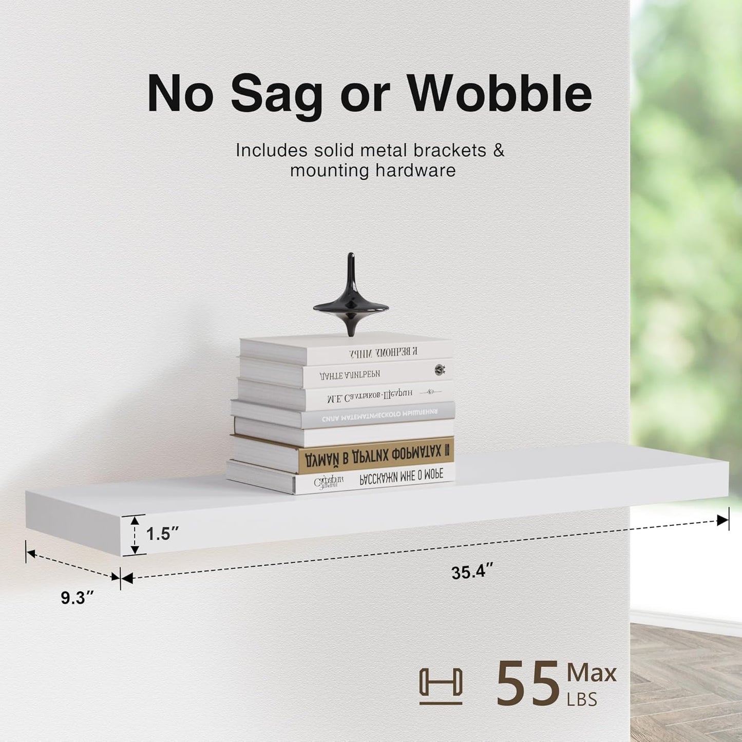 Colima Floating Shelves for Wall White Wood Shelf for Bedroom, 36 Inch Wall Mounted Floating Shelves for Bathroom Living Room Kitchen Office, 1.3" Thick Floating Book Shelves for Wall, Set of 2