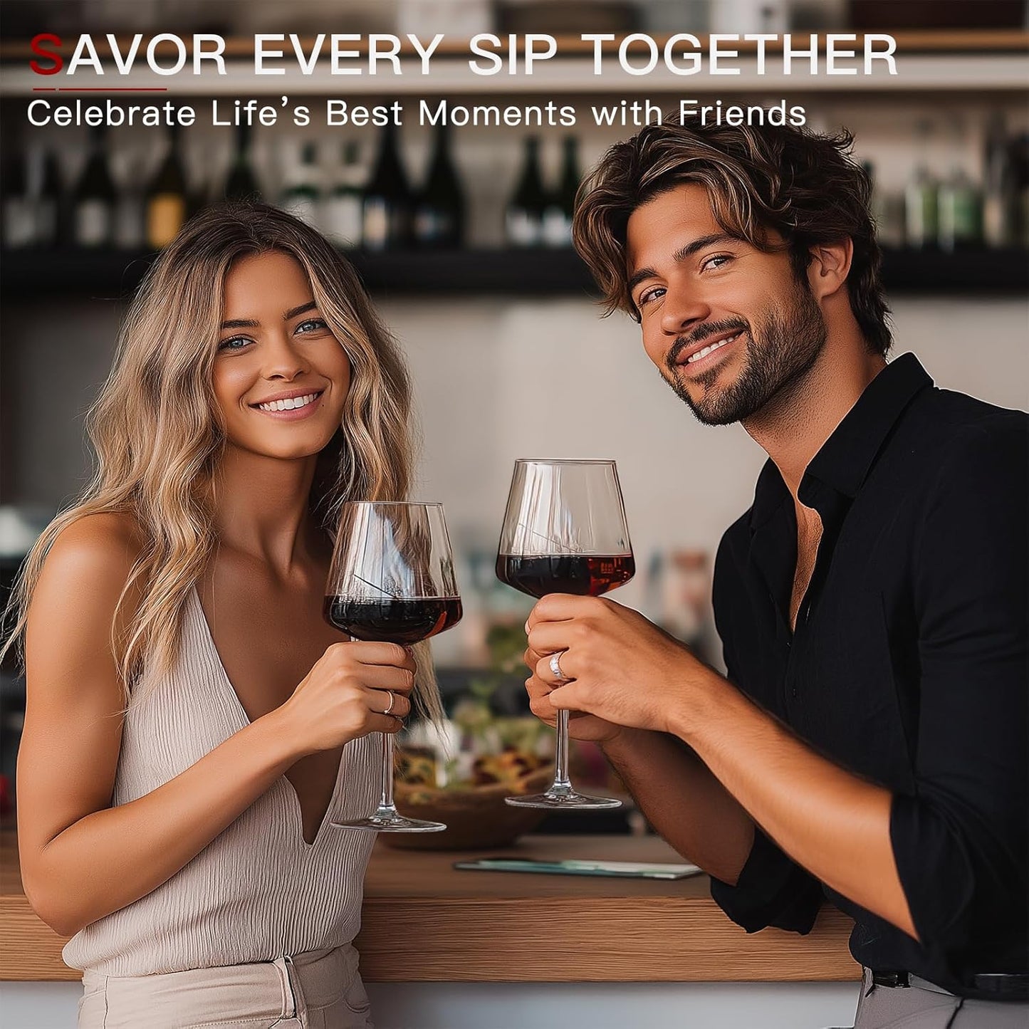 White Red Wine Glasses Set of 6 – 18oz Clear【Hand Blown】 Crystal Wine Glass – Tall Long Stem Modern Wine Glasses – Square Wine Glass with flat bottom – Unique gifts for Wedding,Brithday,anniversary