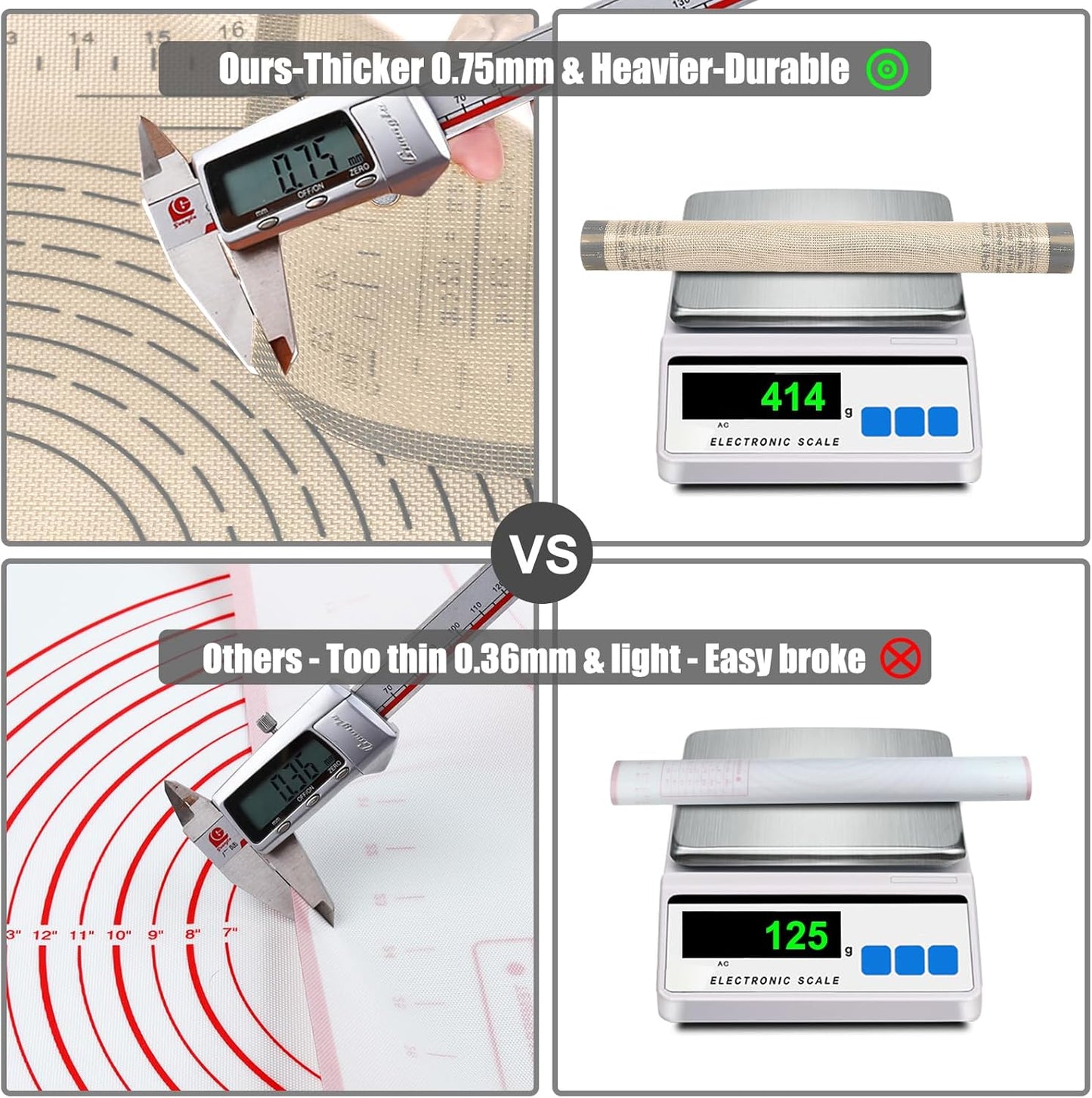 Silicone Pastry Mat 26x34 Inch Nonstick Baking Mat Perfect for Dough Mat, Pastry Board, Kitchen Counter Mat - For Dough, Pastry, Pie Crust, Fondant, Cookies, Bread, Pasta/Pizza, Grey