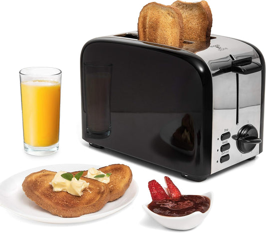Moss & Stone 2 Slice Toaster, 1.5in Extra-Wide Slot For Bagel & Defrost with 5 Shade Settings, Bread Toaster 2 Slice With Removable Crumb Tray, Black
