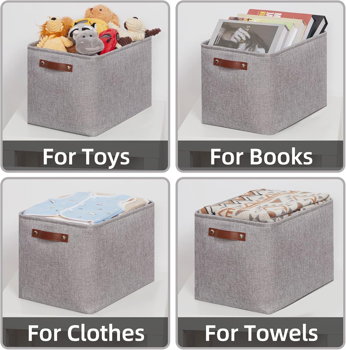 HNZIGE Large Rectangle Storage Baskets for Shelves 16"×11.8"×11.8" Fabric Storage Bins with Handles (2 Pack) Decorative Storage Baskets for Organizing Clothes, Toy, Quilts, Sundries Closet(Gray)