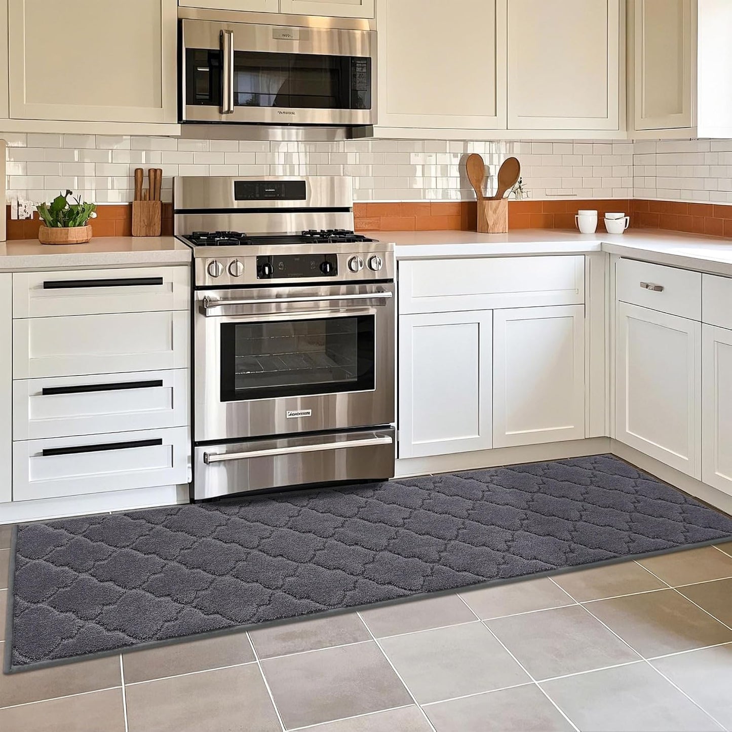 COSY HOMEER Soft Kitchen Floor Mats for in Front of Sink Super Absorbent Kitchen Rugs and Mats 20"x79" Non-Skid Kitchen Mat Standing Mat Washable,Polyester,Dark Grey