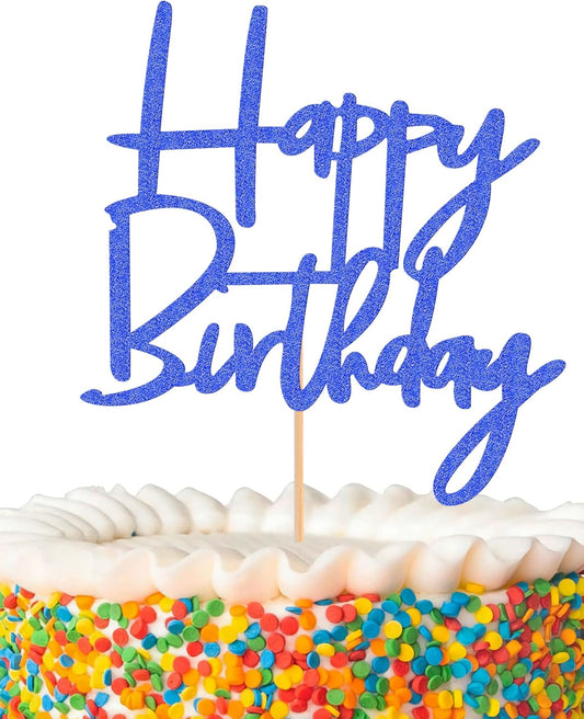 Happy Birthday Cake Topper - Glitter Dark Blue Birthday Cake Top Decorations (Dark Blue)