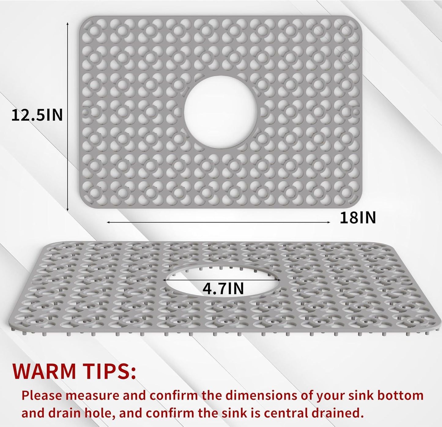 WAFT YEARN Sink Mats Sink Protectors Dish Racks Dishwasher Safe Grid Mats for Kitchen Sink Silicone Protect Sink from Stains Damage Scratches Non Slip Heat Resistant Rust Resistant 18"X12.5" Grey