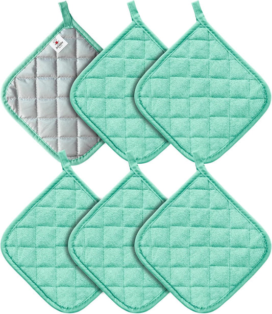 Joyhalo 6 Pack Pot Holders for Kitchen,Cotton Oven Holder with Great Heat Resistance,Non Slip Hot Pads for Kitchen Clearance,Aqua