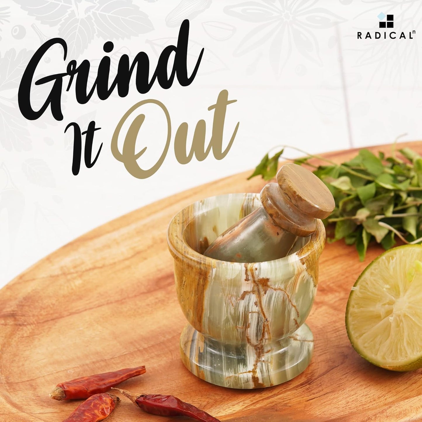 Radicaln Marble Mortar and Pestle Set Green 2.5" Inches Handmade Garlic Crusher & Grinder Bowl for Kitchen, Mini Mortar and Pestle Set - Herb Grinder Spice Grinder