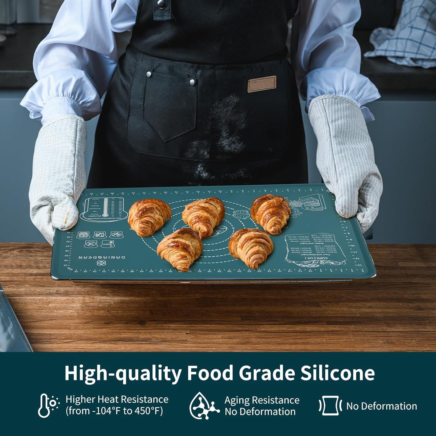 DANIA & DEAN Silicone Baking Mat - Upgrade Mom Theme 26x16 Inch Extra Thick Pastry Mat with Measurements, Non-Slip and Reusable, Kneading Dough Mat for Kitchen Counter, Bread, Cookies, Pizza, Pasta