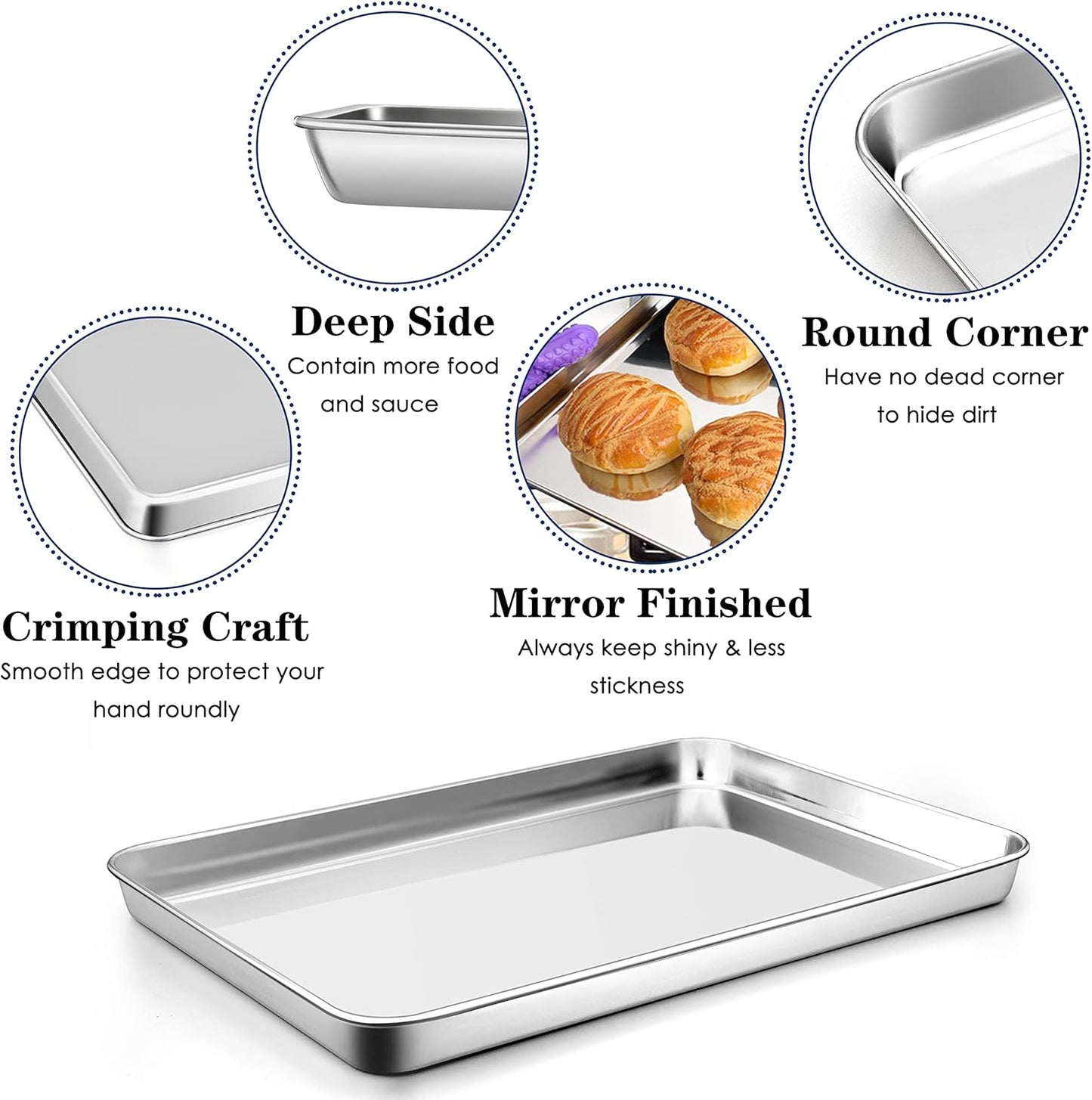 P&P CHEF 16 Inch Baking Cookie Sheet, Oven Pan Tray Stainless Steel Sheet Pan for Kitchen, Oven Bakeware for Multi Uses, Shiny Look & Dishwasher Safe, Healthy & Heavy Duty, 4Pcs