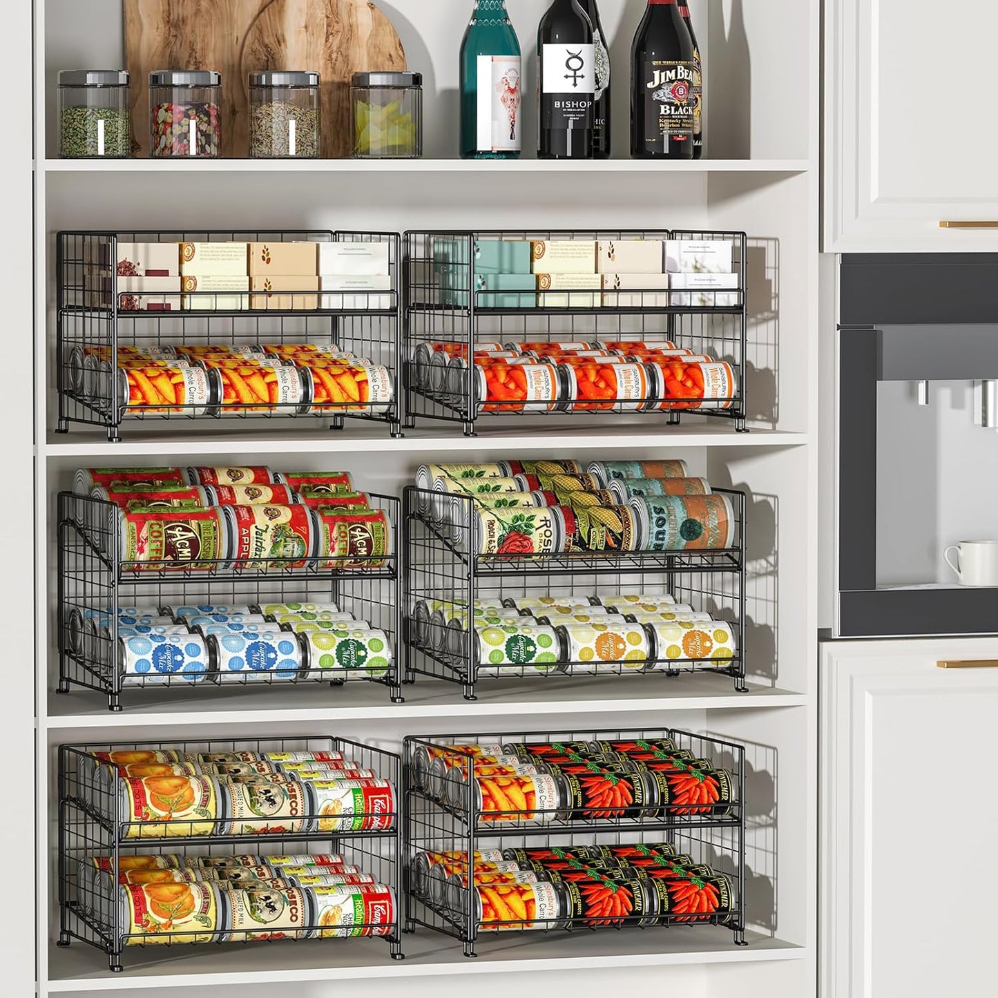 JKsmart Adjustable Can Rack Organizer, Stackable Can Storage for Kitchen Pantry Cabinet, 2-Tier Can Holders for Food, Multifunctional Can Dispenser for Snacks Soda-3 Pack